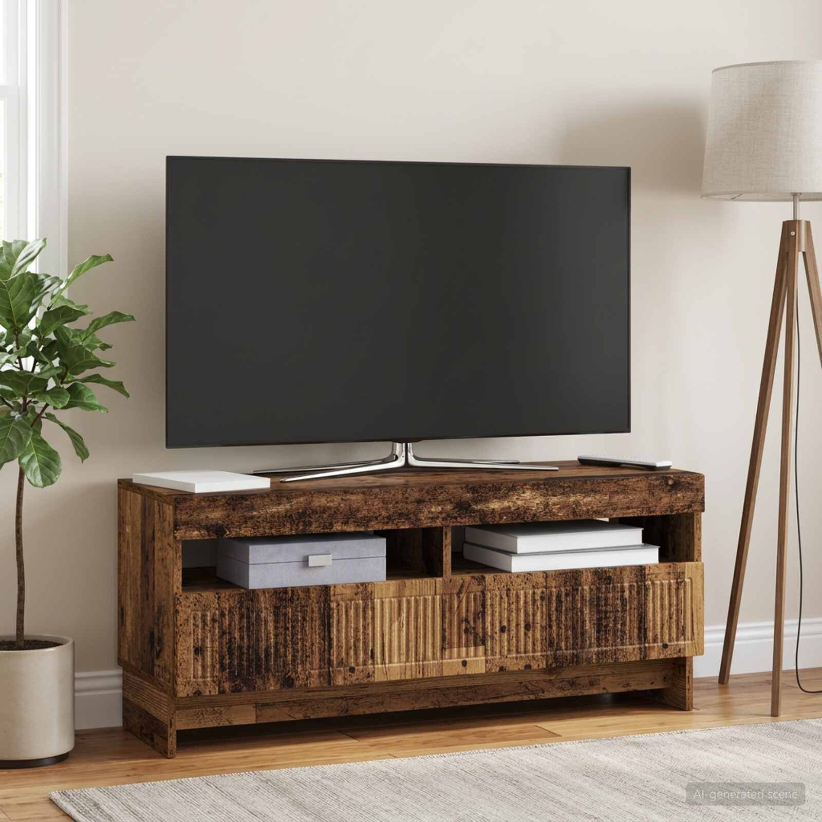 vidaXL LED телевизионен кабинет EDE 100 x 35 x 43 см Старо дърво