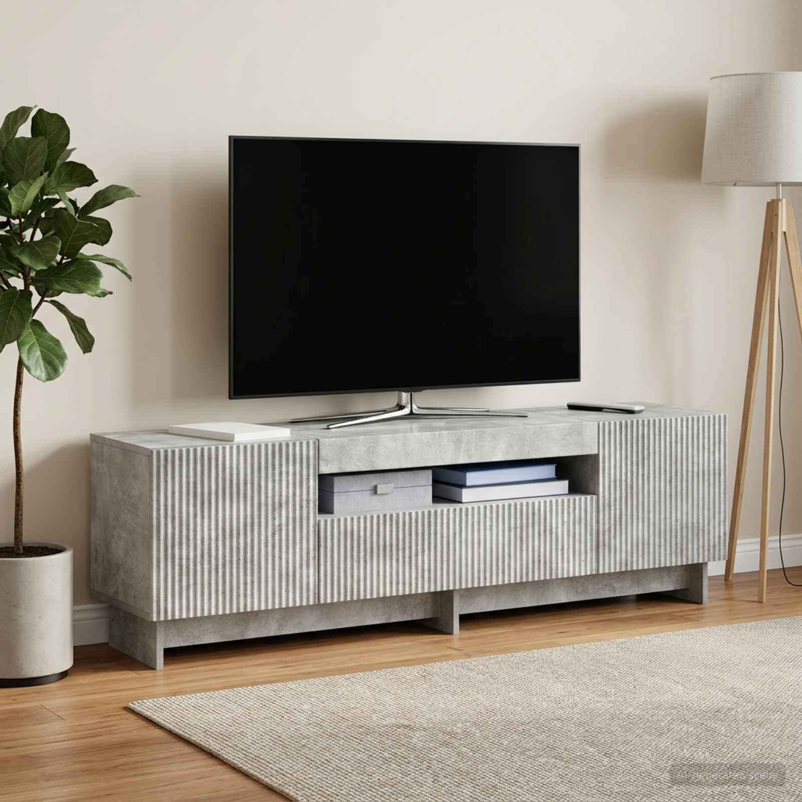 vidaXL LED телевизионен кабинет EDE 153 x 35 x 43 см Бетонно сиво