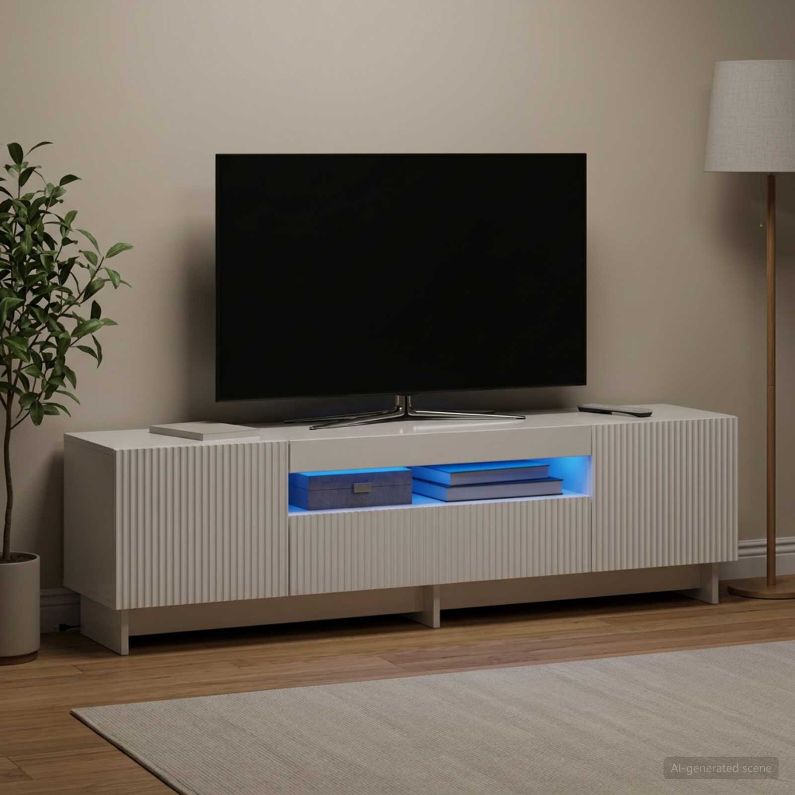 vidaXL LED телевизионен кабинет EDE 153 x 35 x 43 см Бял гланц