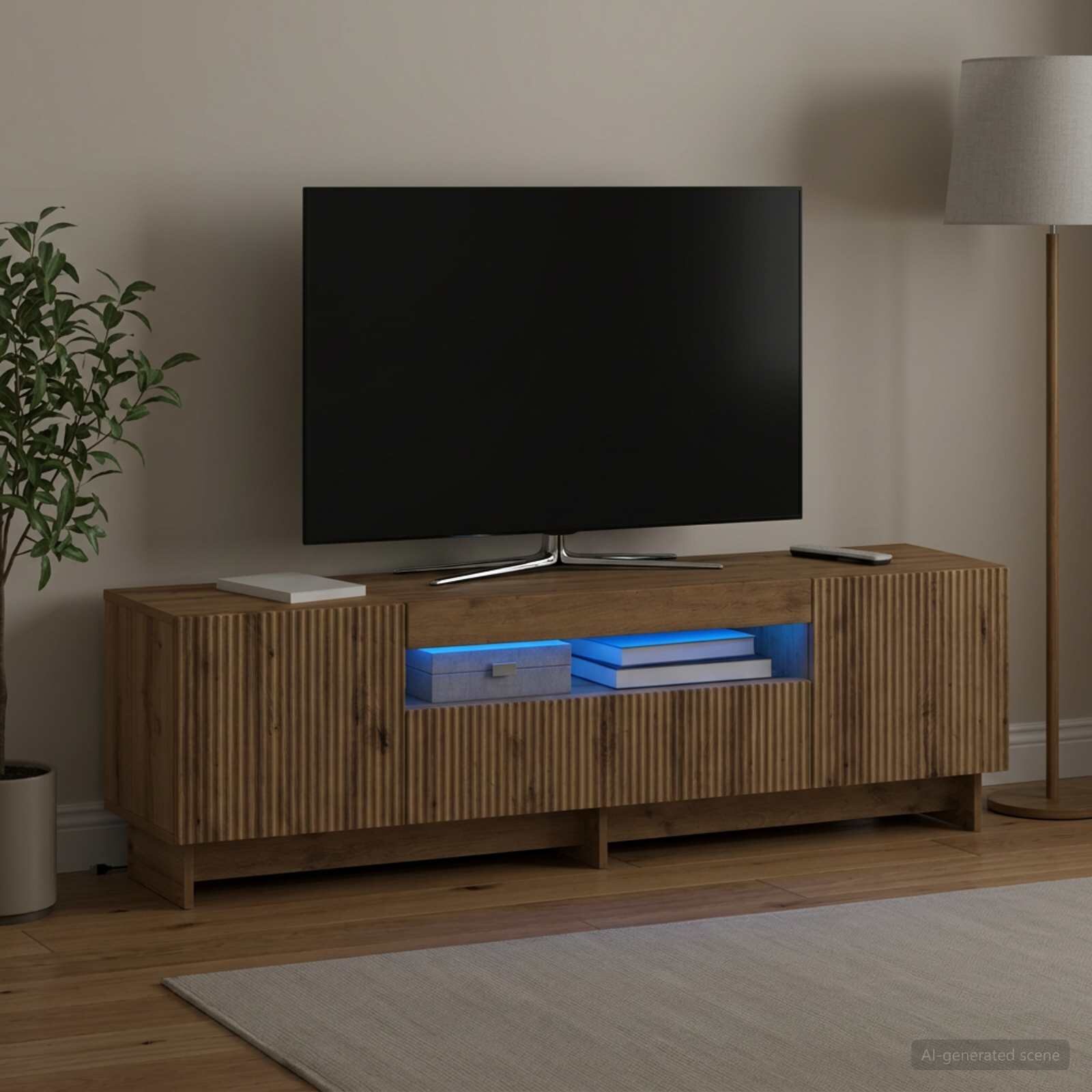 vidaXL LED телевизионен кабинет EDE 153 x 35 x 43 см Дъб артизан