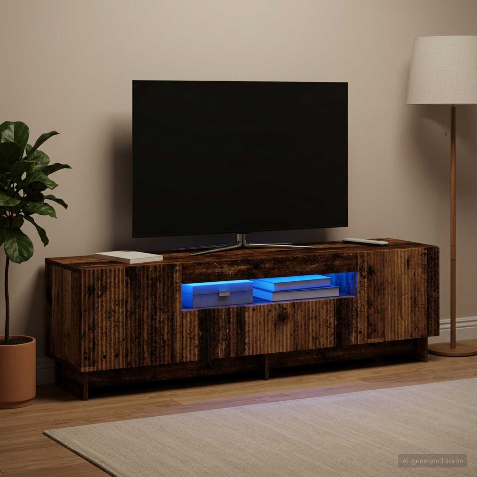 vidaXL LED телевизионен кабинет EDE 153 x 35 x 43 см Старо дърво