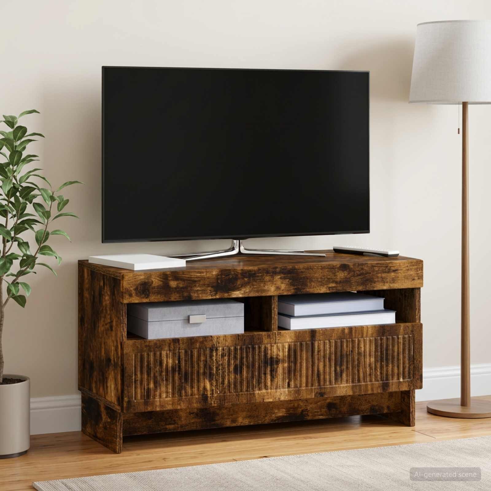 vidaXL LED телевизионен кабинет EDE 81 x 35 x 43 см Опушен дъб