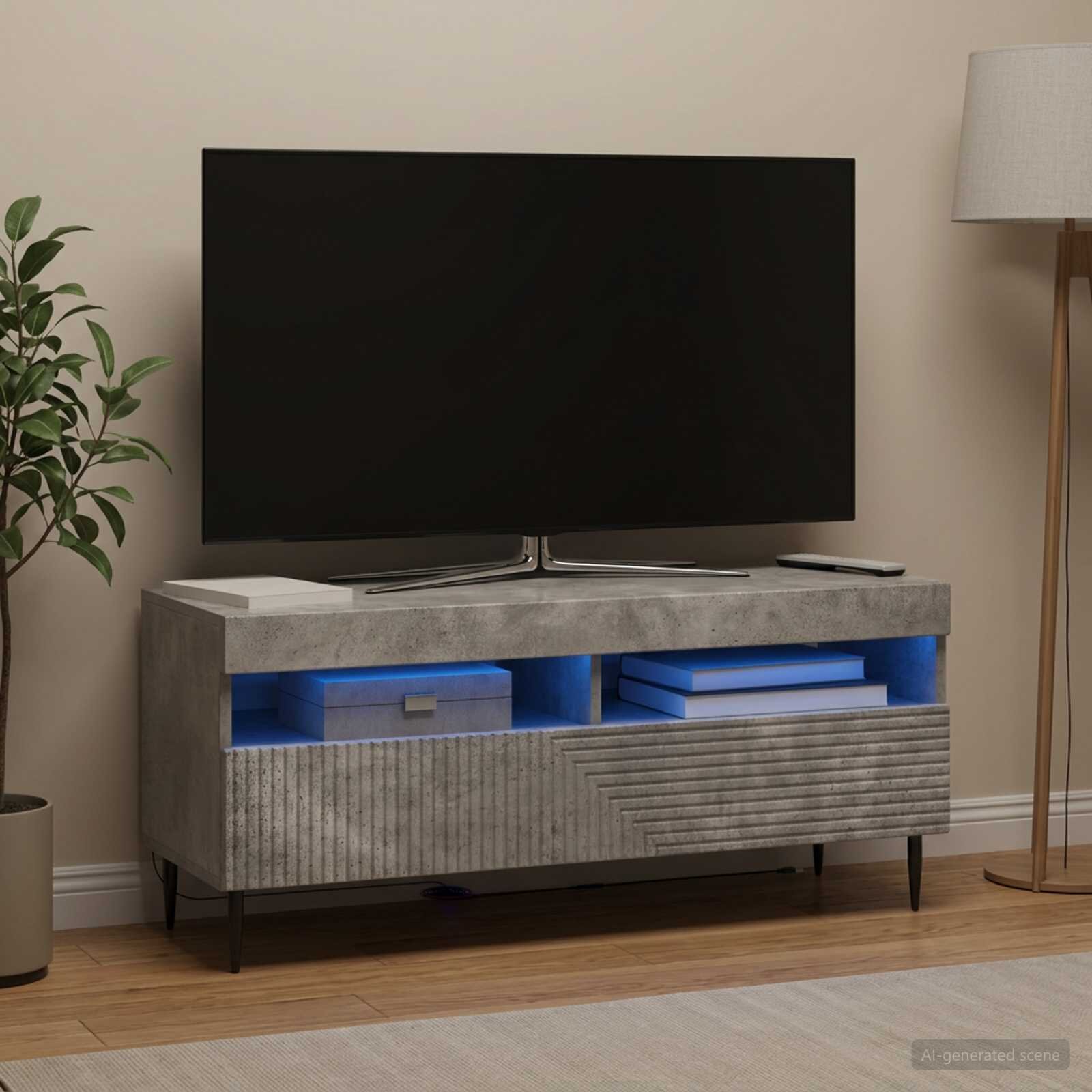 vidaXL LED телевизионен кабинет HAARLEM 100 x 35 x 43 см Бетонно сиво