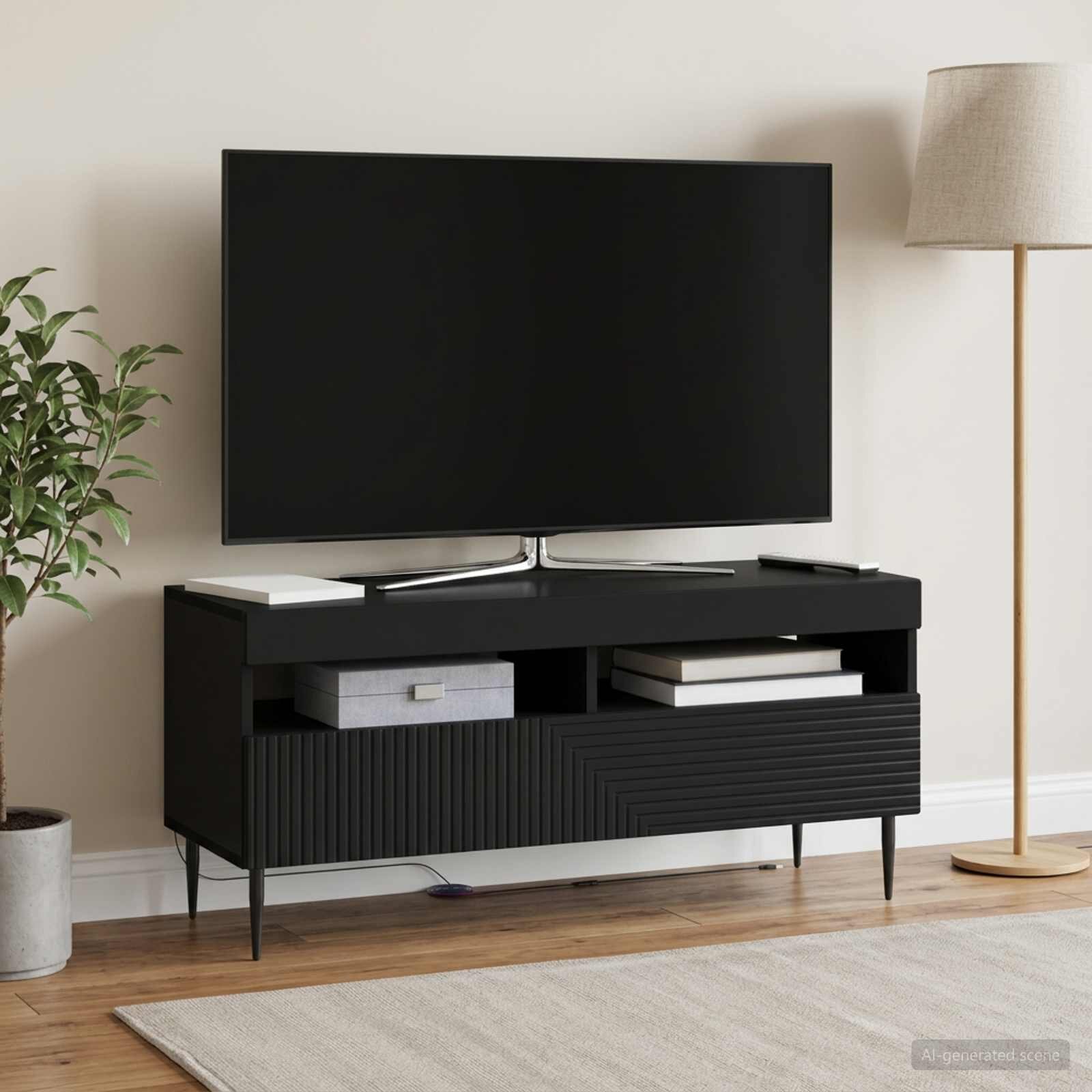 vidaXL LED телевизионен кабинет HAARLEM 100 x 35 x 43 см Черно