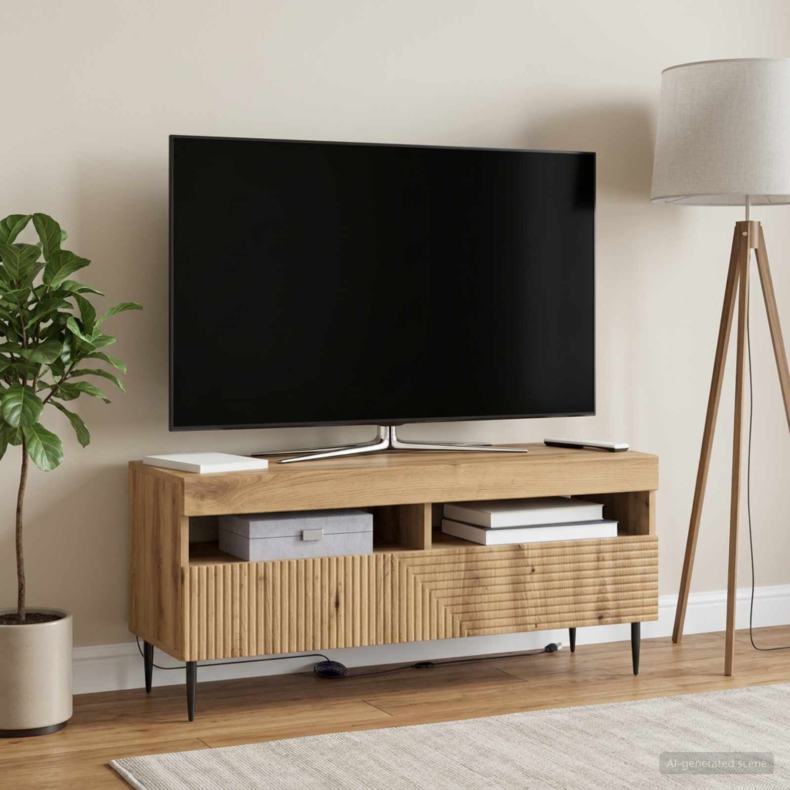 vidaXL LED телевизионен кабинет HAARLEM 100 x 35 x 43 см Дъб артизан