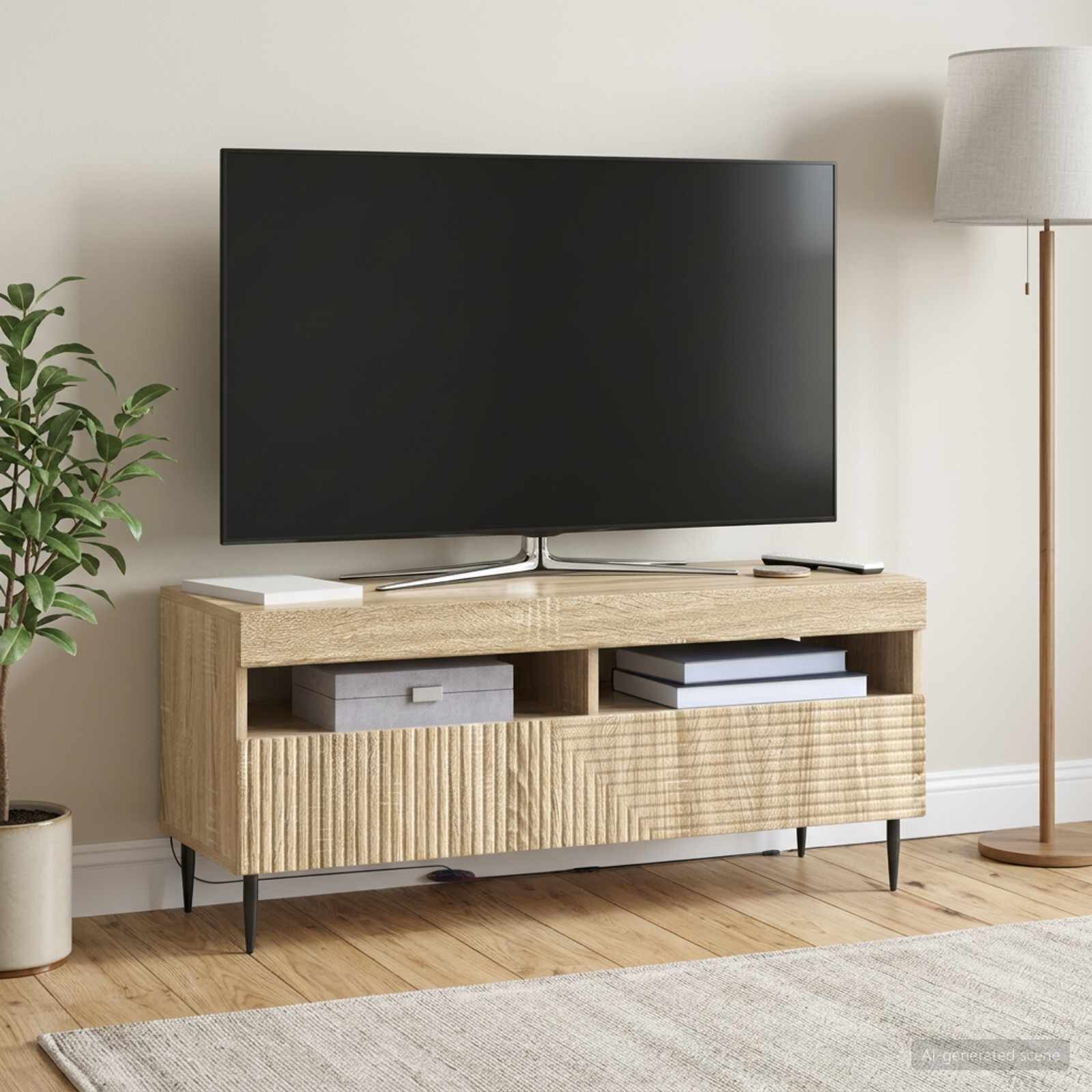 vidaXL LED телевизионен кабинет HAARLEM 100 x 35 x 43 см Дъб сонома
