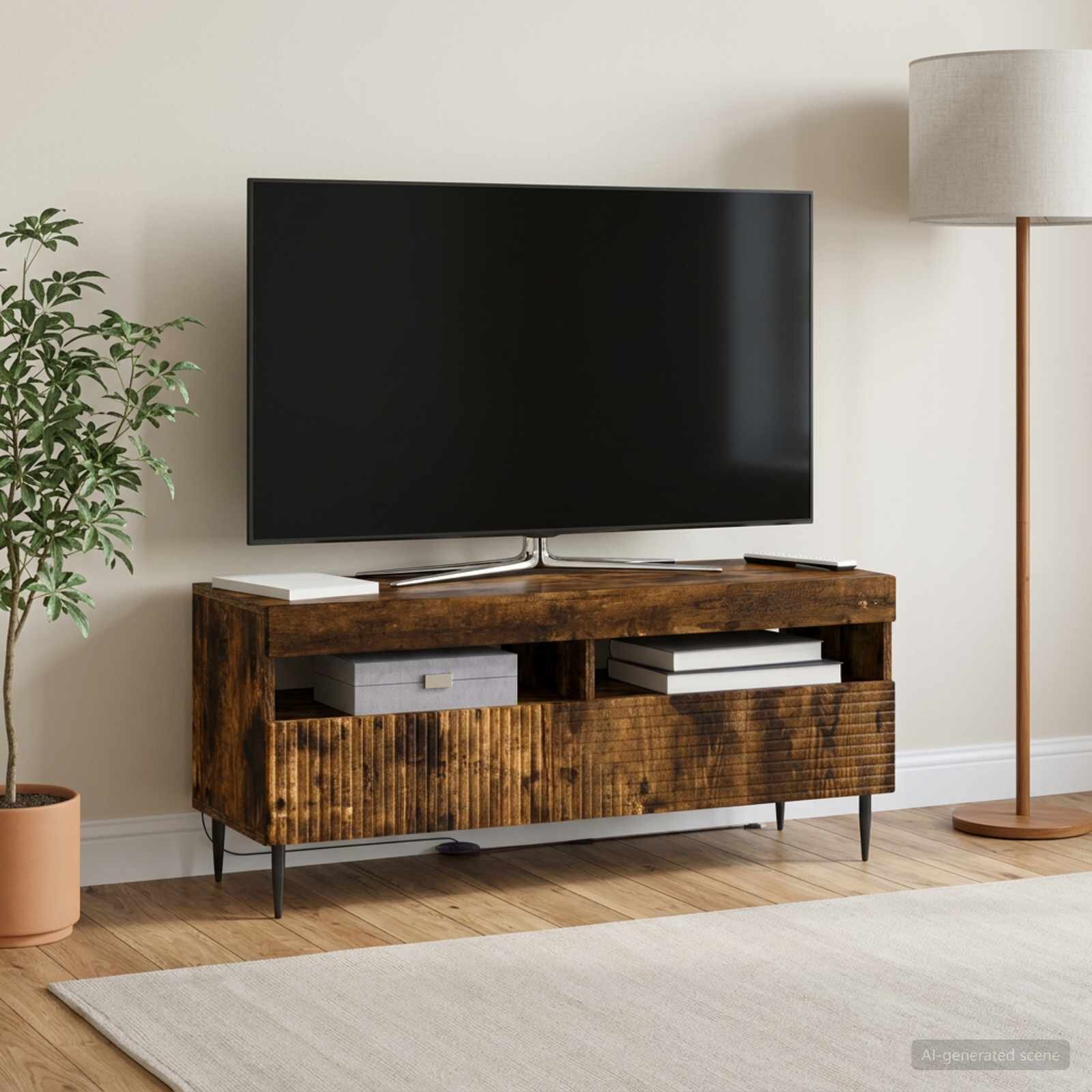 vidaXL LED телевизионен кабинет HAARLEM 100 x 35 x 43 см Опушен дъб