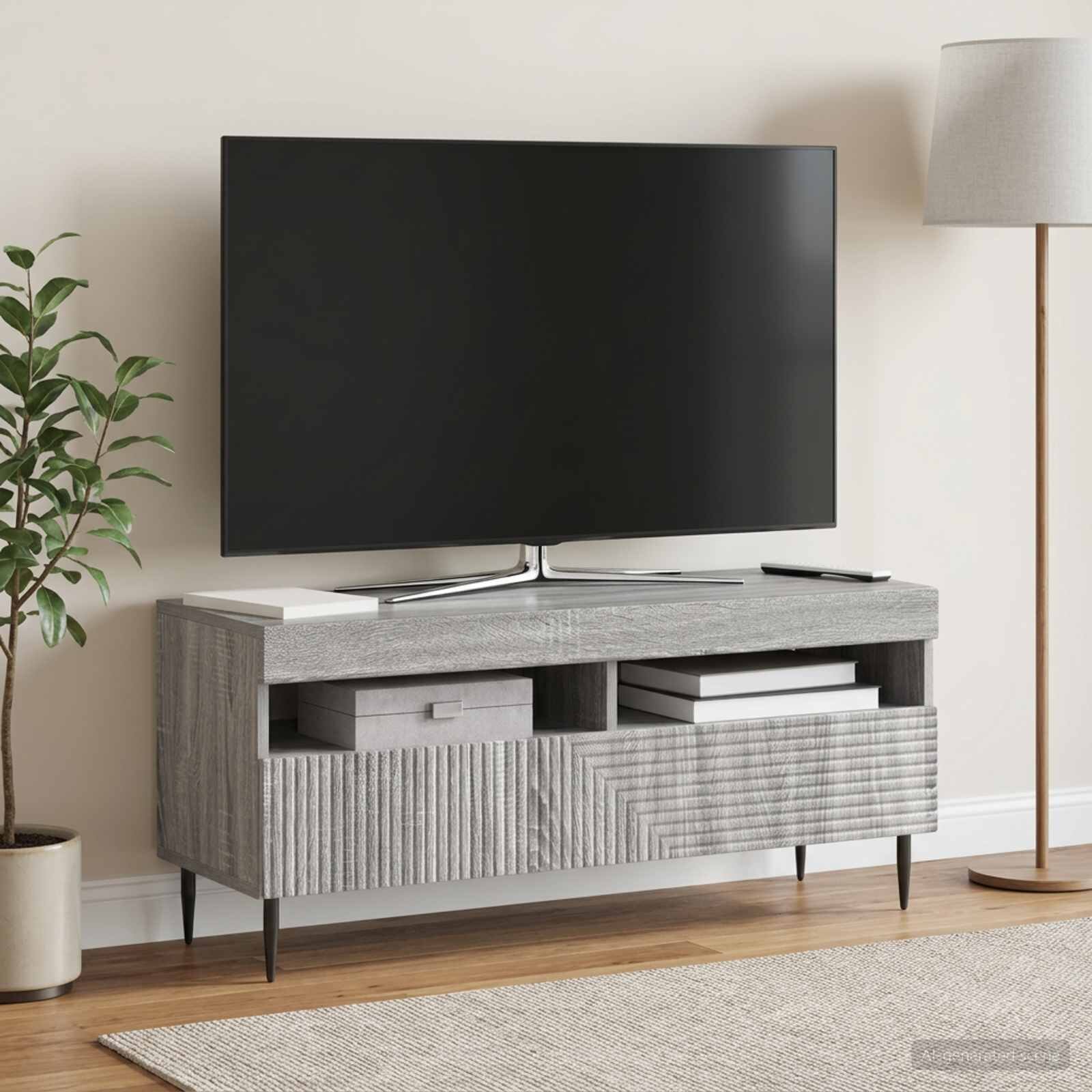 vidaXL LED телевизионен кабинет HAARLEM 100 x 35 x 43 см Сив Сонома