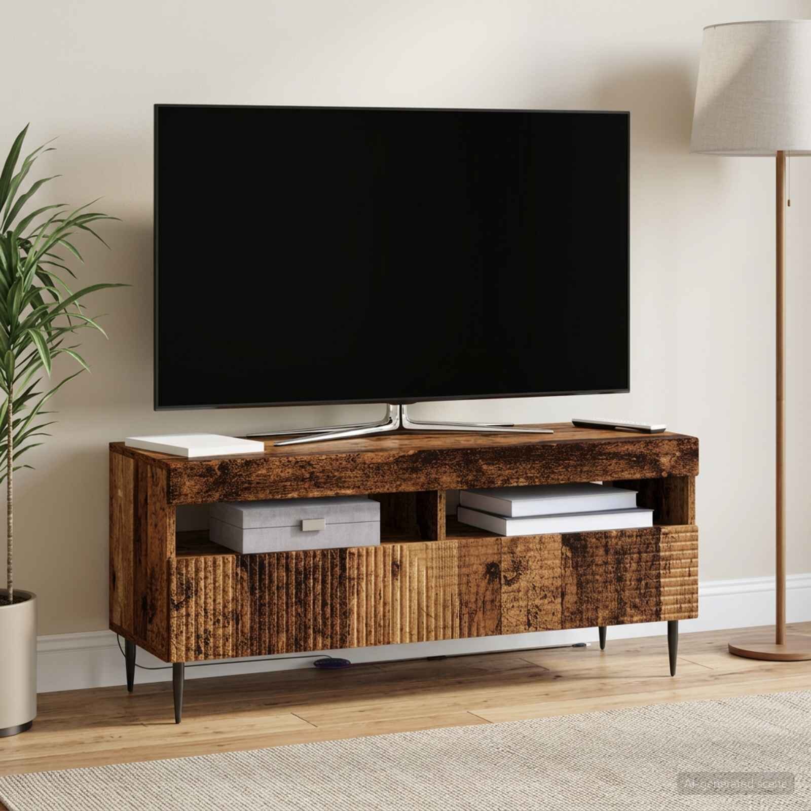 vidaXL LED телевизионен кабинет HAARLEM 100 x 35 x 43 см Старо дърво