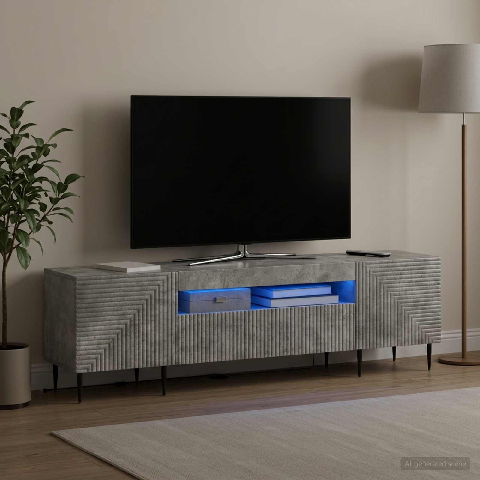 vidaXL LED телевизионен кабинет HAARLEM 153 x 35 x 43 см Бетонно сиво