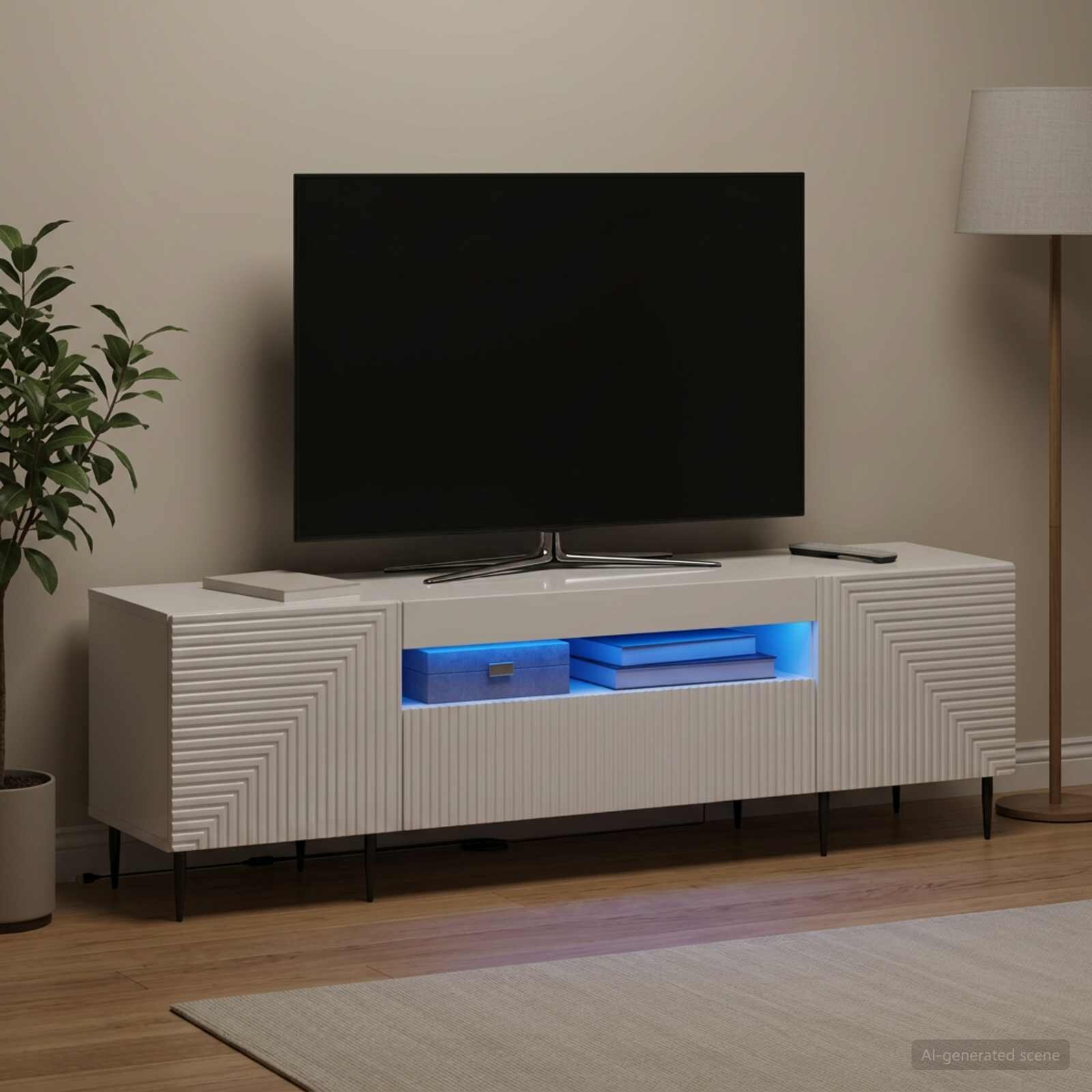 vidaXL LED телевизионен кабинет HAARLEM 153 x 35 x 43 см Бял гланц