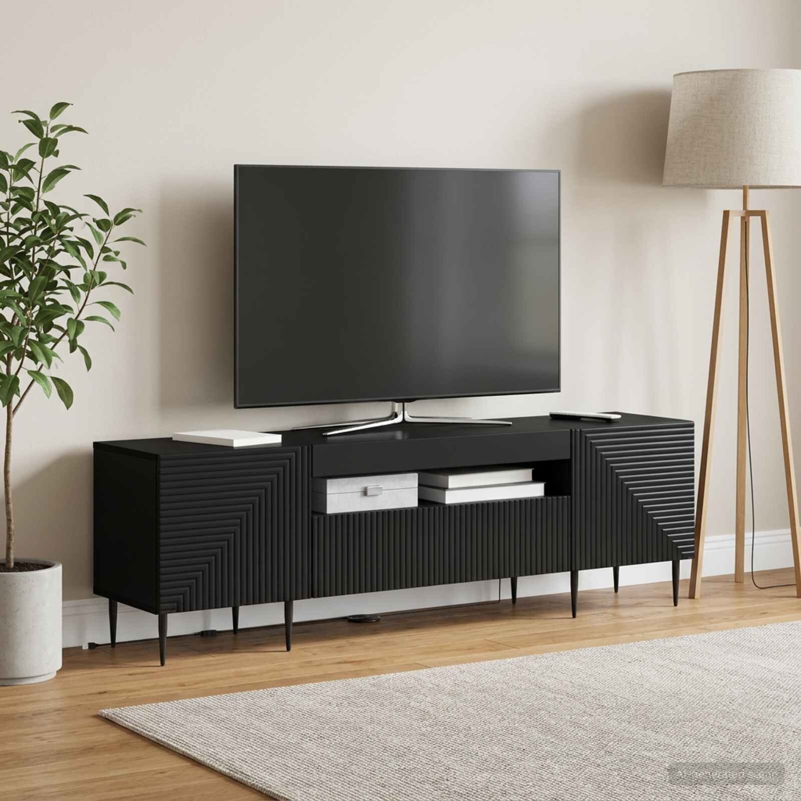 vidaXL LED телевизионен кабинет HAARLEM 153 x 35 x 43 см Черно