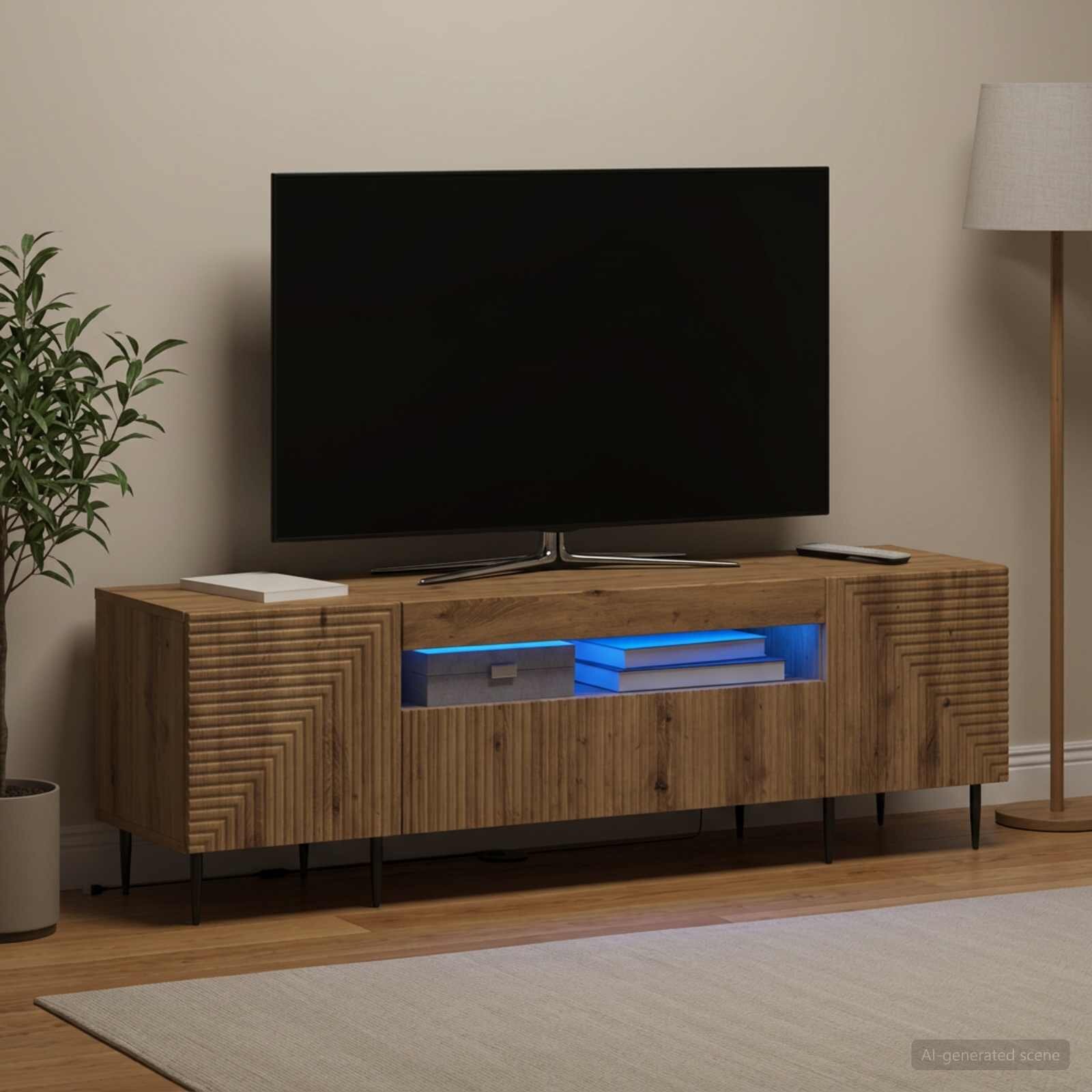 vidaXL LED телевизионен кабинет HAARLEM 153 x 35 x 43 см Дъб артизан