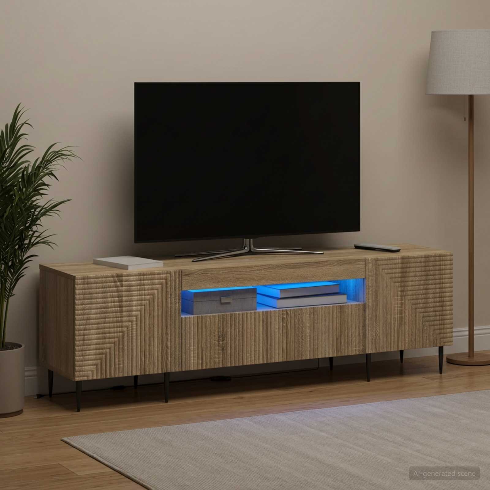 vidaXL LED телевизионен кабинет HAARLEM 153 x 35 x 43 см Дъб сонома