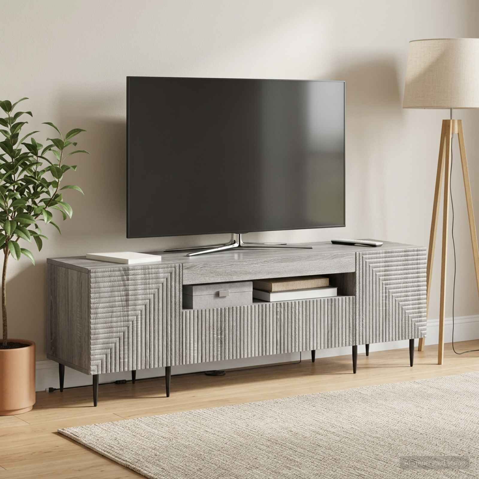 vidaXL LED телевизионен кабинет HAARLEM 153 x 35 x 43 см Сив Сонома