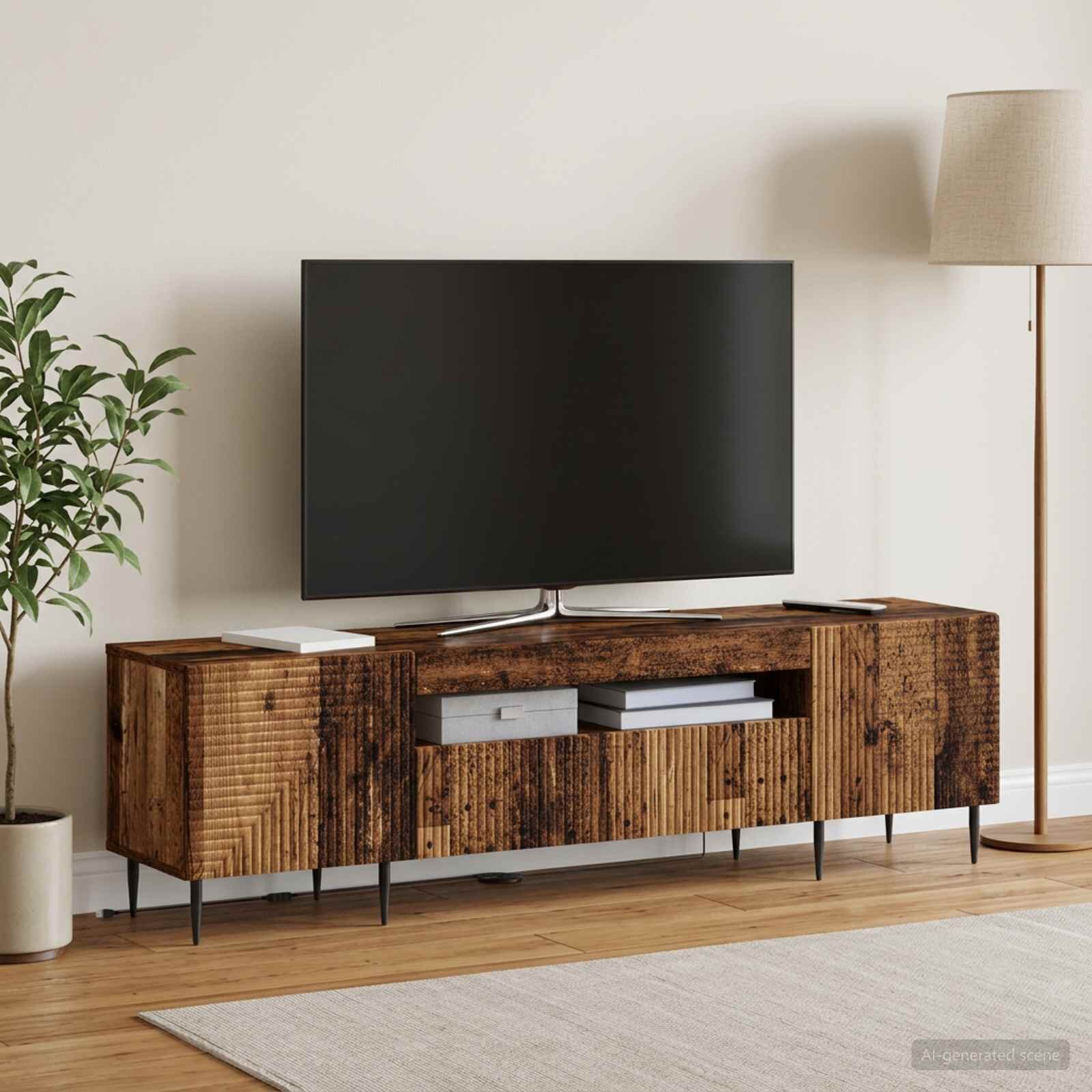 vidaXL LED телевизионен кабинет HAARLEM 153 x 35 x 43 см Старо дърво
