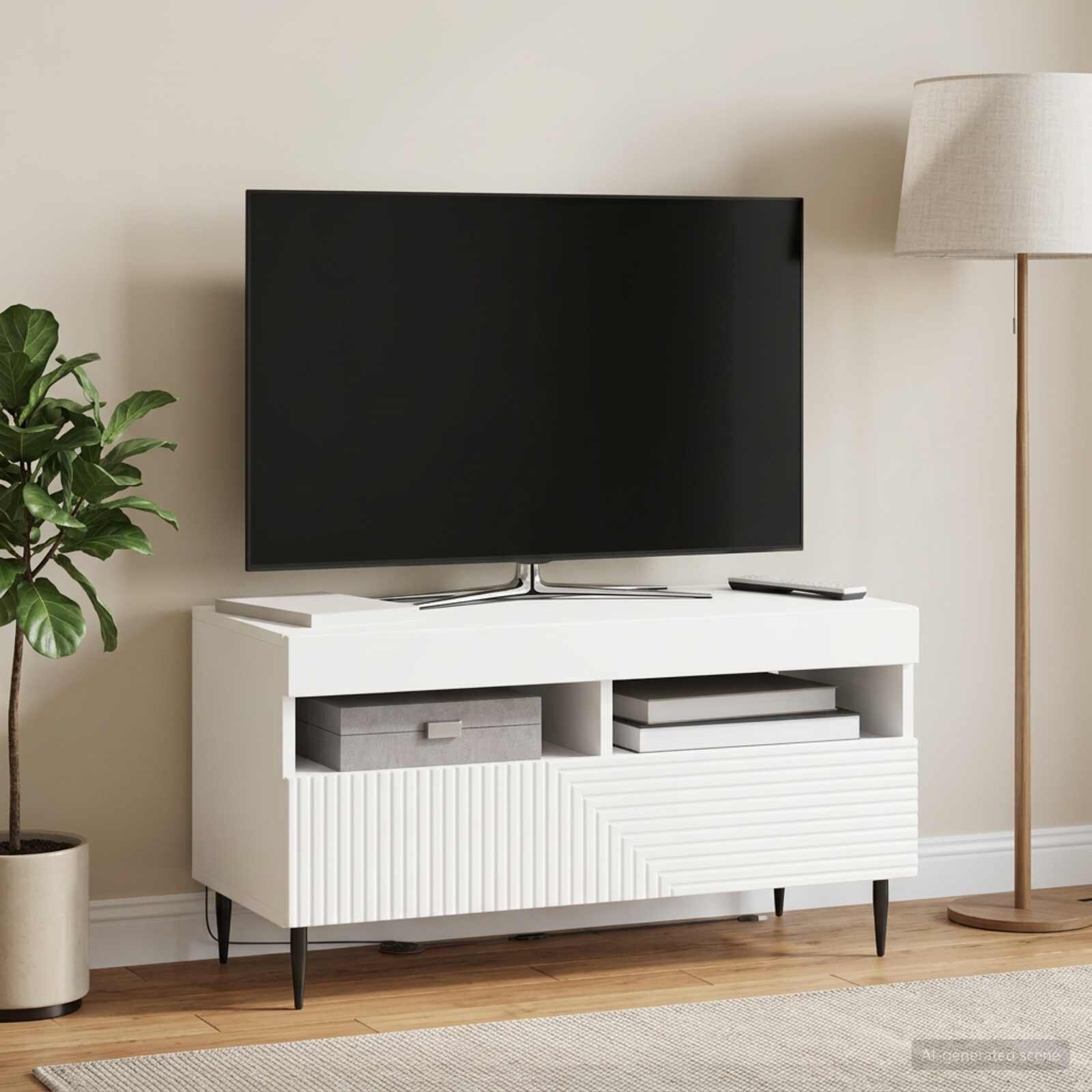 vidaXL LED телевизионен кабинет HAARLEM 81 x 35 x 43 см Бяло