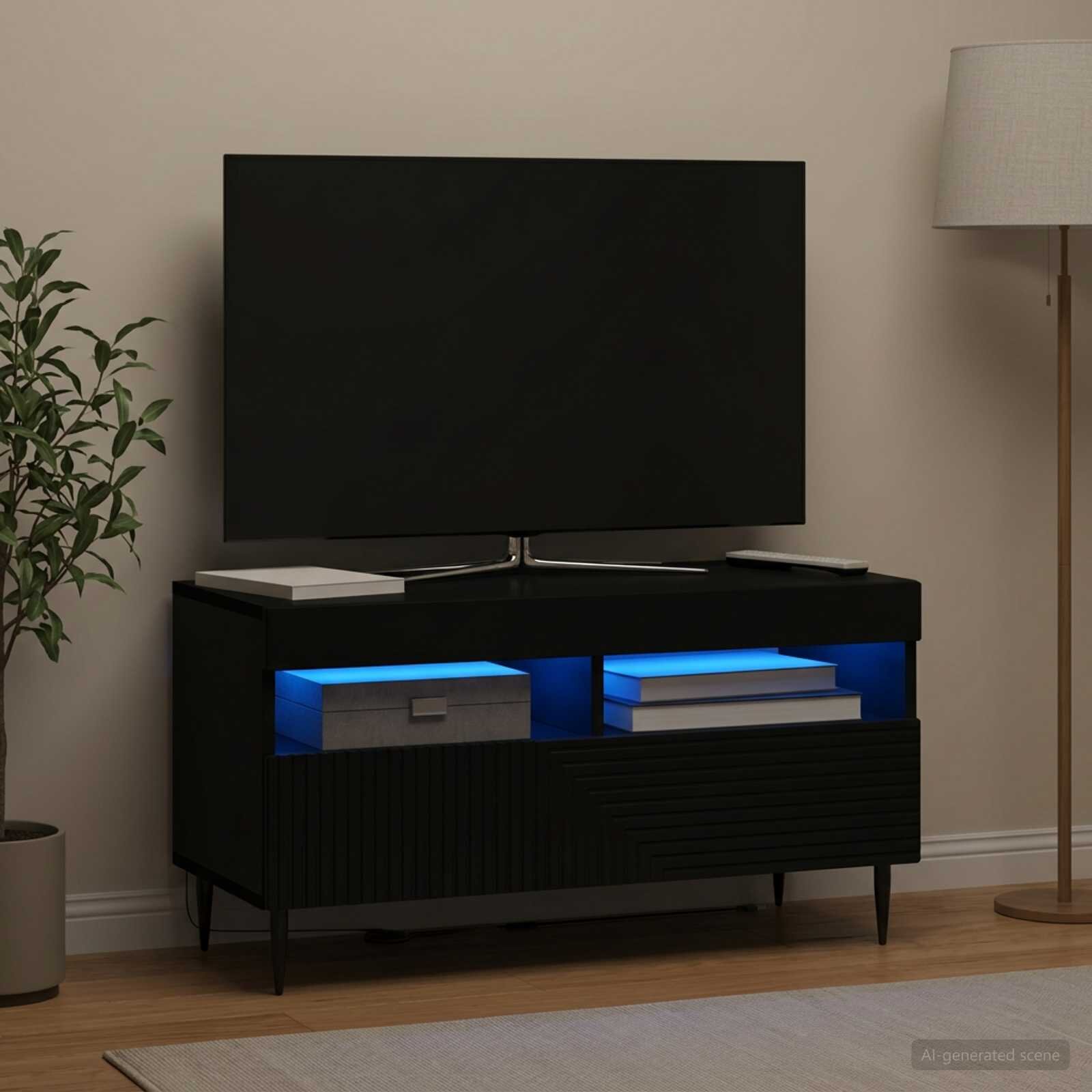 vidaXL LED телевизионен кабинет HAARLEM 81 x 35 x 43 см Черно