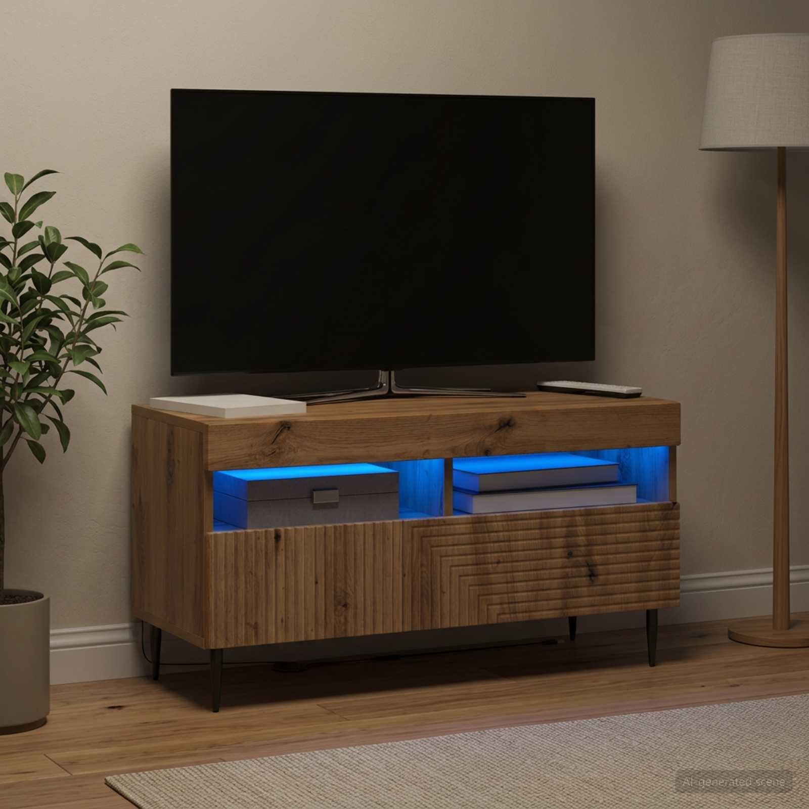 vidaXL LED телевизионен кабинет HAARLEM 81 x 35 x 43 см Дъб артизан