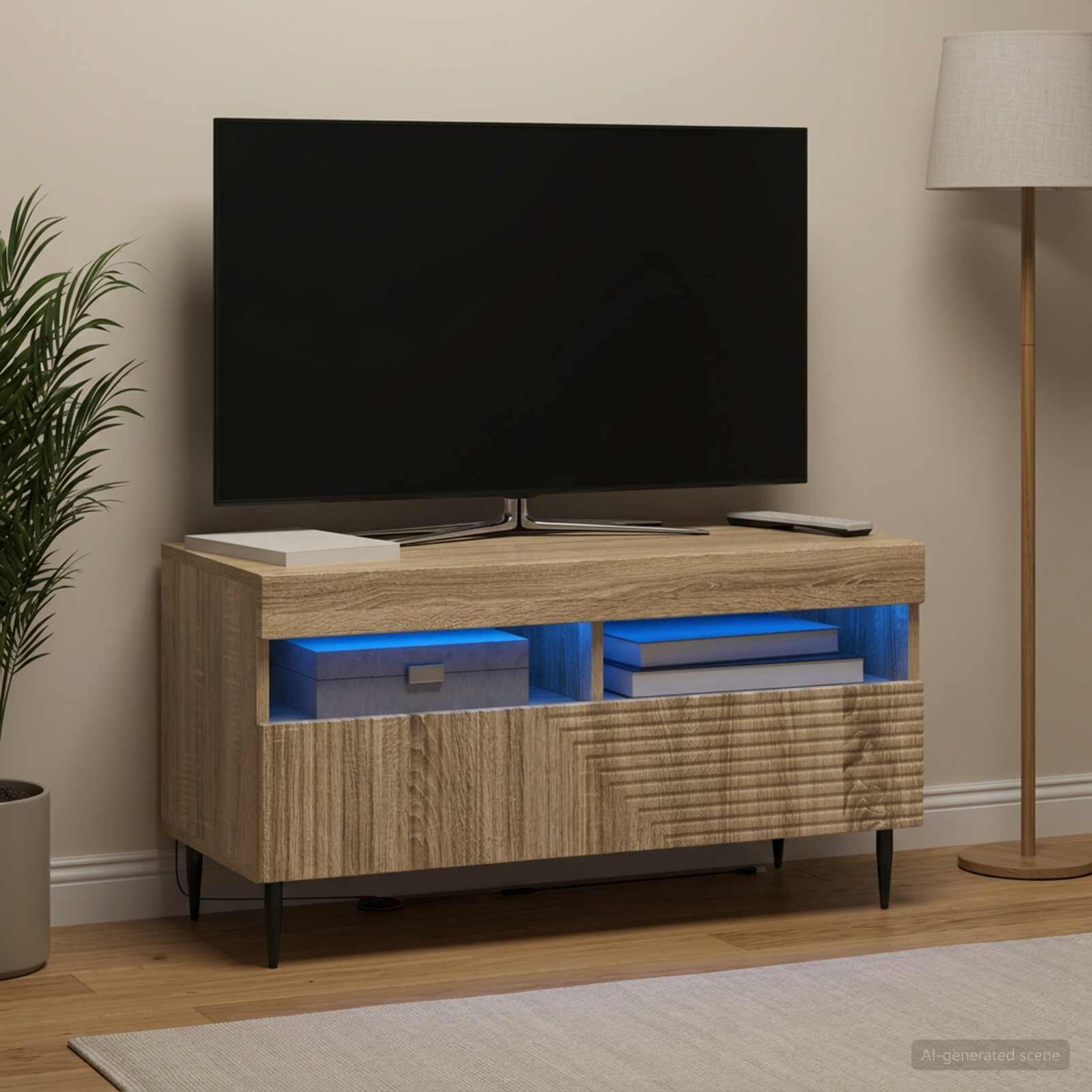 vidaXL LED телевизионен кабинет HAARLEM 81 x 35 x 43 см Дъб сонома