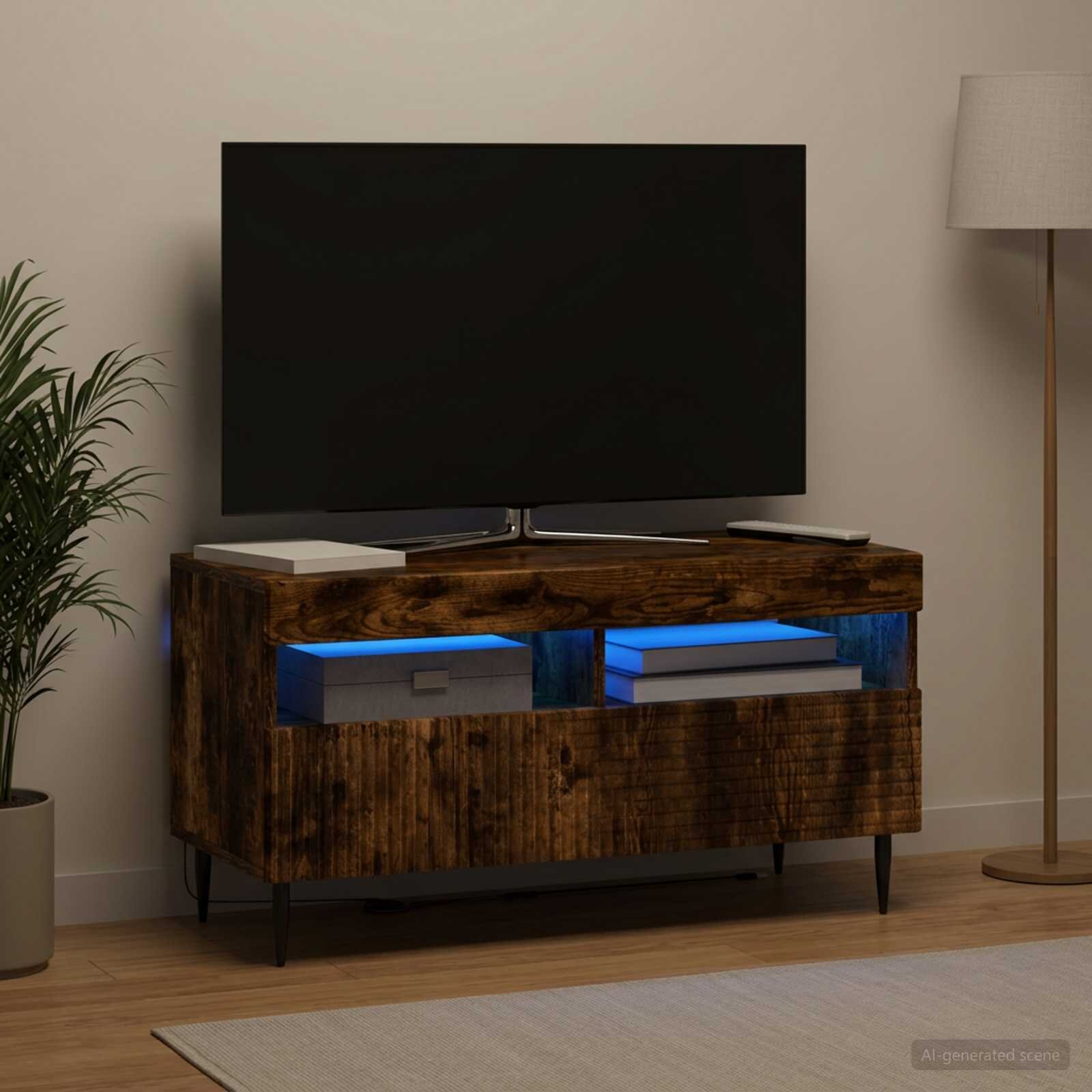 vidaXL LED телевизионен кабинет HAARLEM 81 x 35 x 43 см Опушен дъб