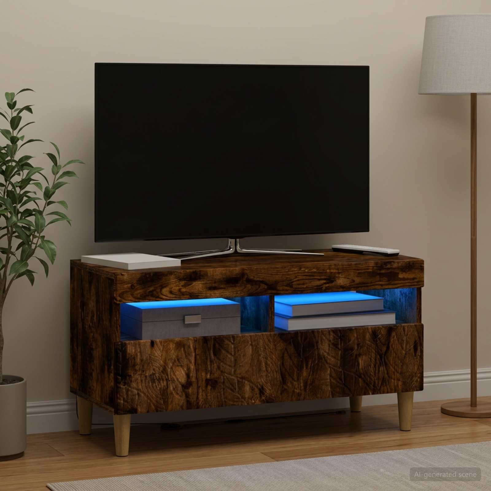 vidaXL LED телевизионен кабинет Опушен дъб Инженерна дървесина
