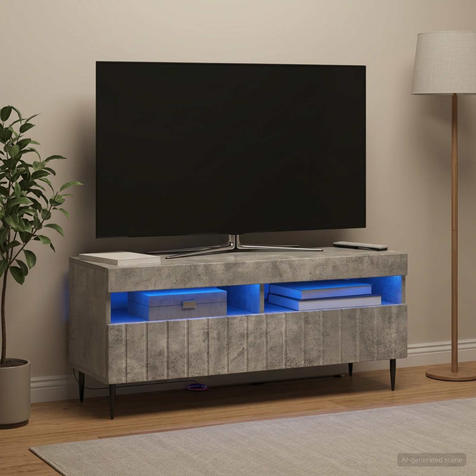 vidaXL LED телевизионен кабинет ZWOLLE 100 x 35 x 43 см Бетонно сиво