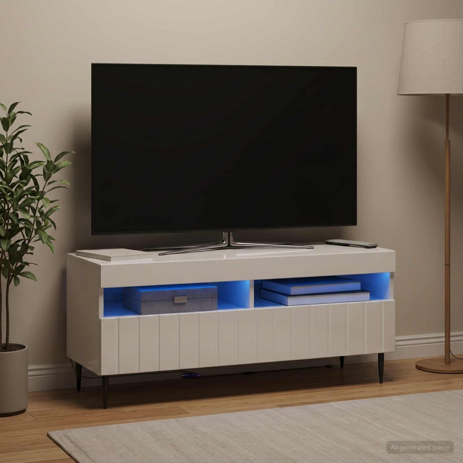 vidaXL LED телевизионен кабинет ZWOLLE 100 x 35 x 43 см Бял гланц