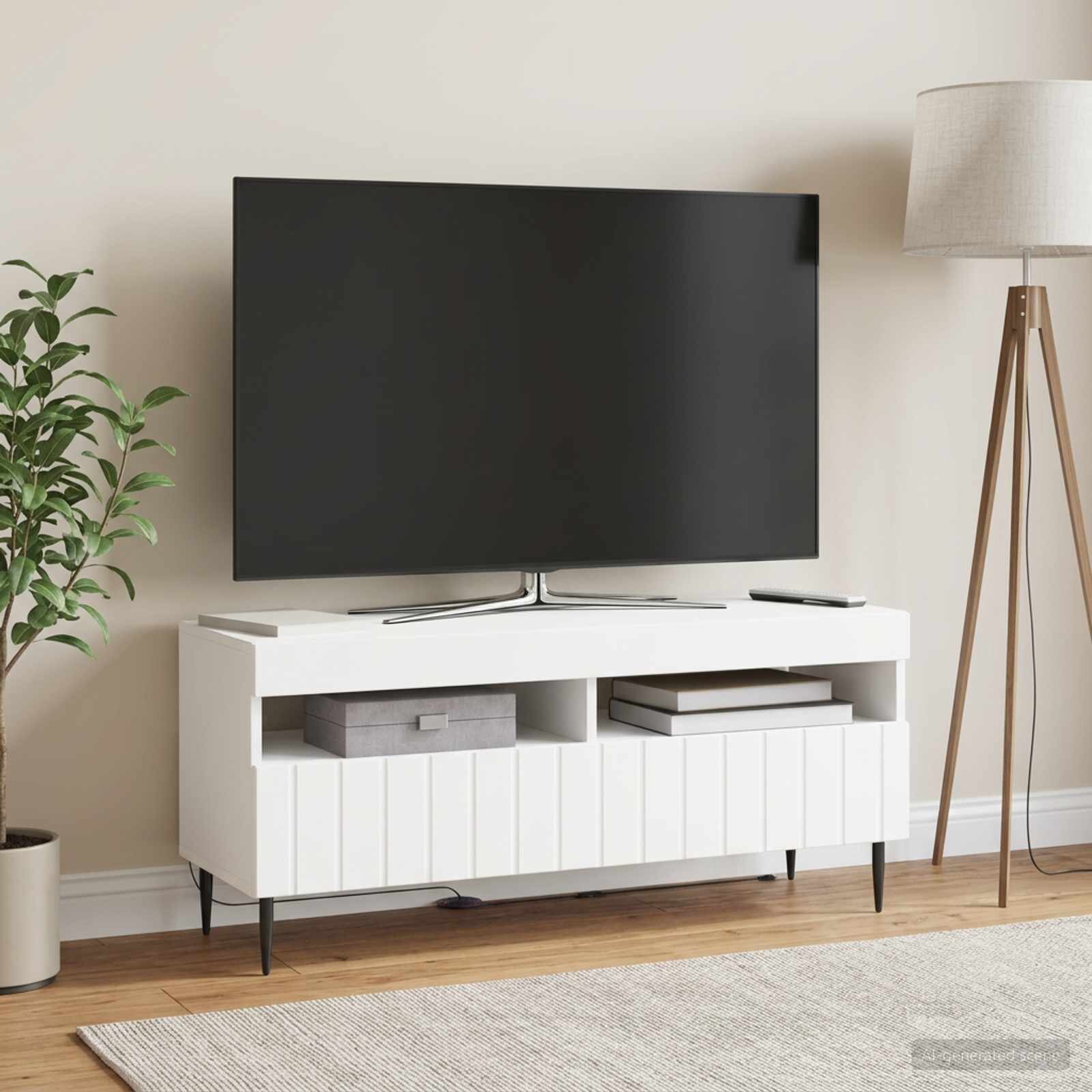 vidaXL LED телевизионен кабинет ZWOLLE 100 x 35 x 43 см Бяло