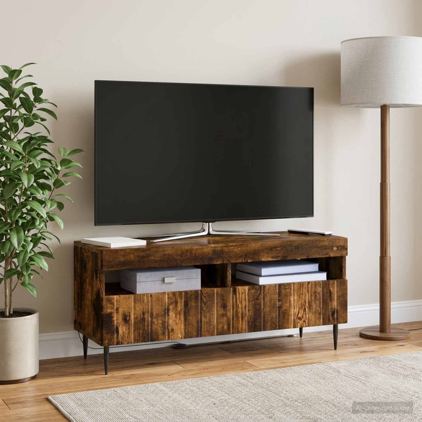 vidaXL LED телевизионен кабинет ZWOLLE 100 x 35 x 43 см Опушен дъб