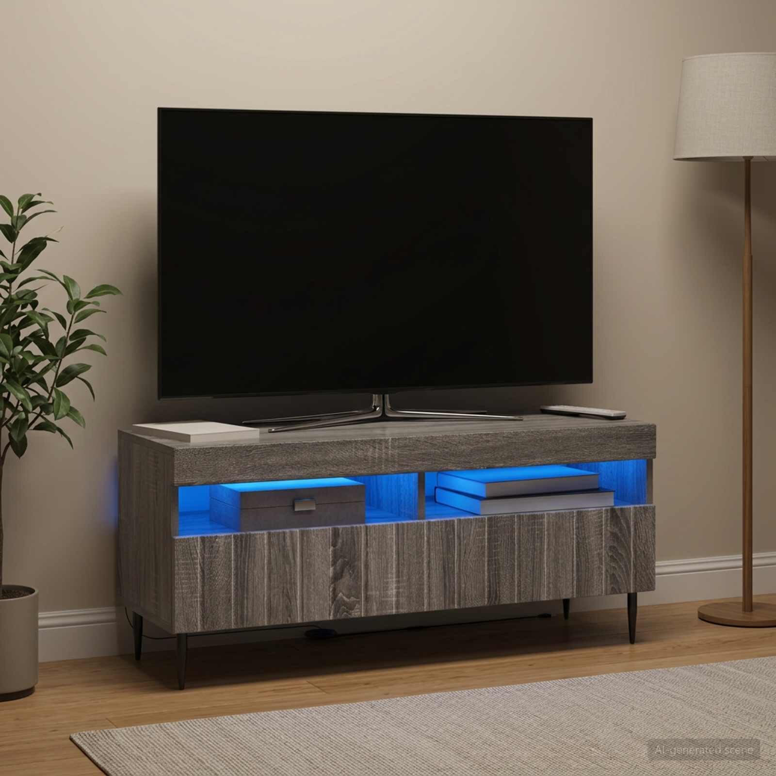 vidaXL LED телевизионен кабинет ZWOLLE 100 x 35 x 43 см Сив Сонома