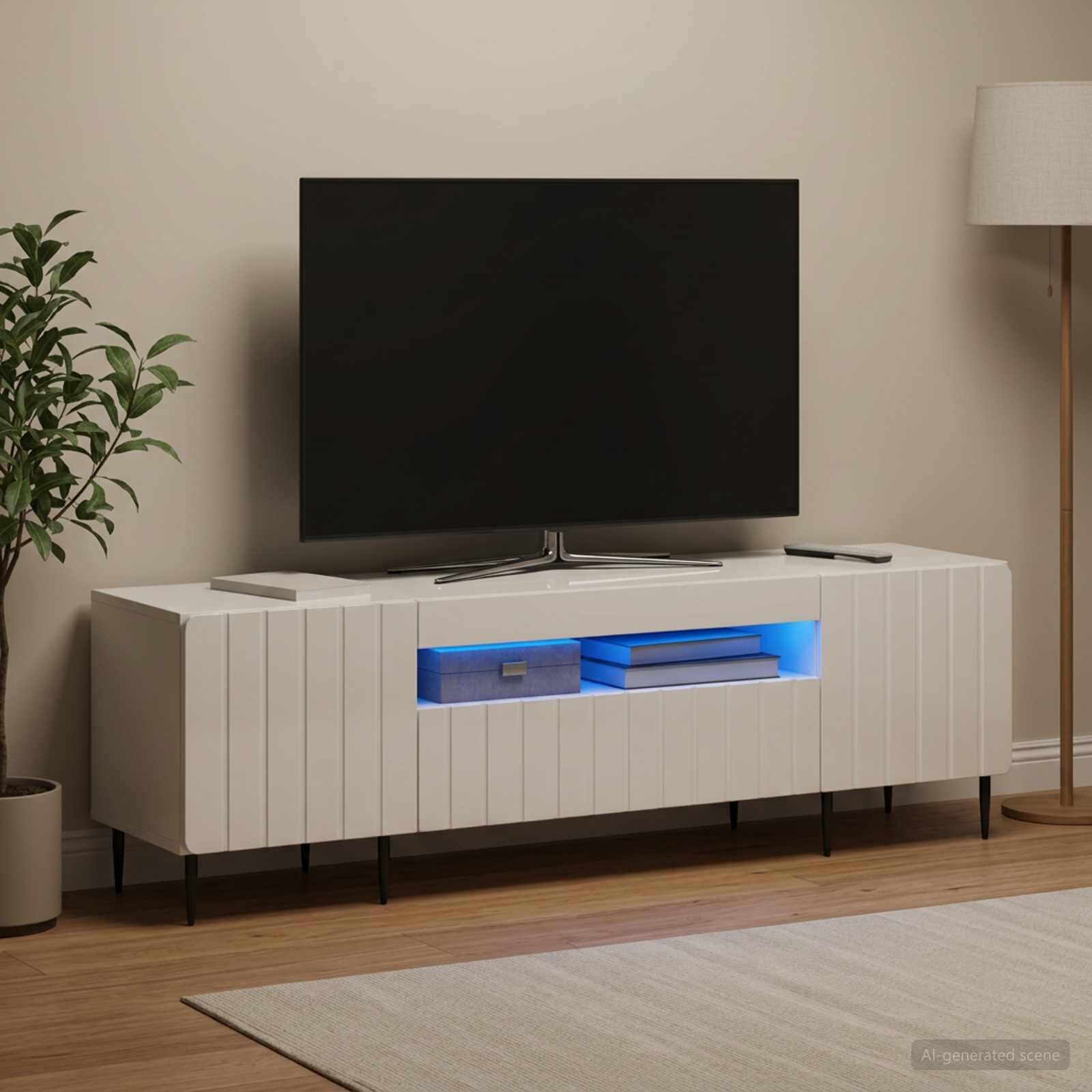 vidaXL LED телевизионен кабинет ZWOLLE 153 x 35 x 43 см Бял гланц