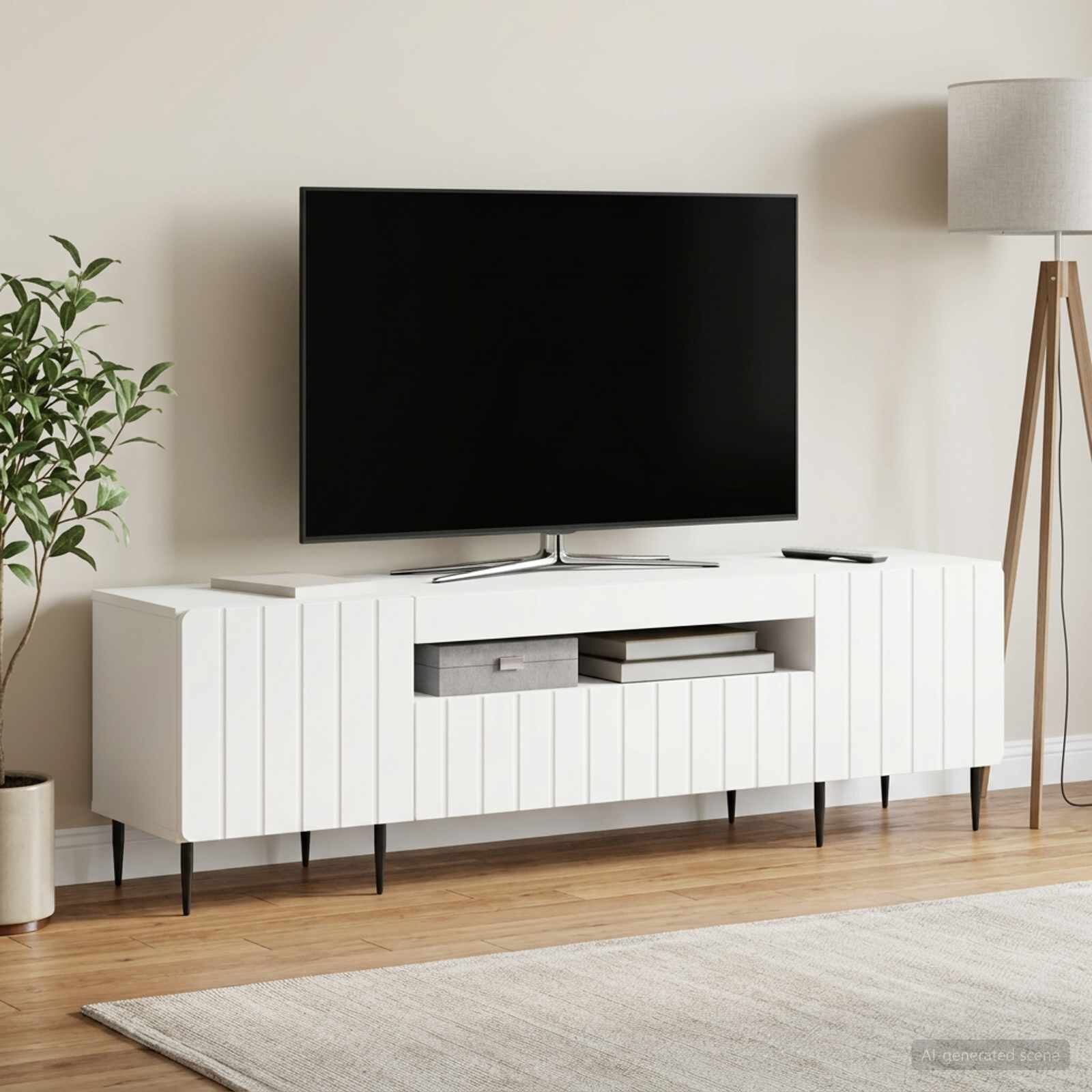 vidaXL LED телевизионен кабинет ZWOLLE 153 x 35 x 43 см Бяло
