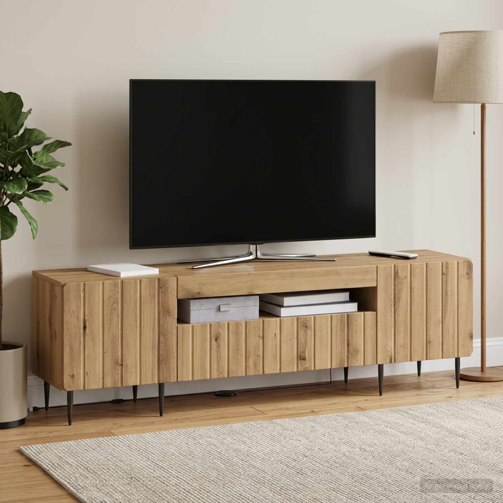 vidaXL LED телевизионен кабинет ZWOLLE 153 x 35 x 43 см Дъб артизан