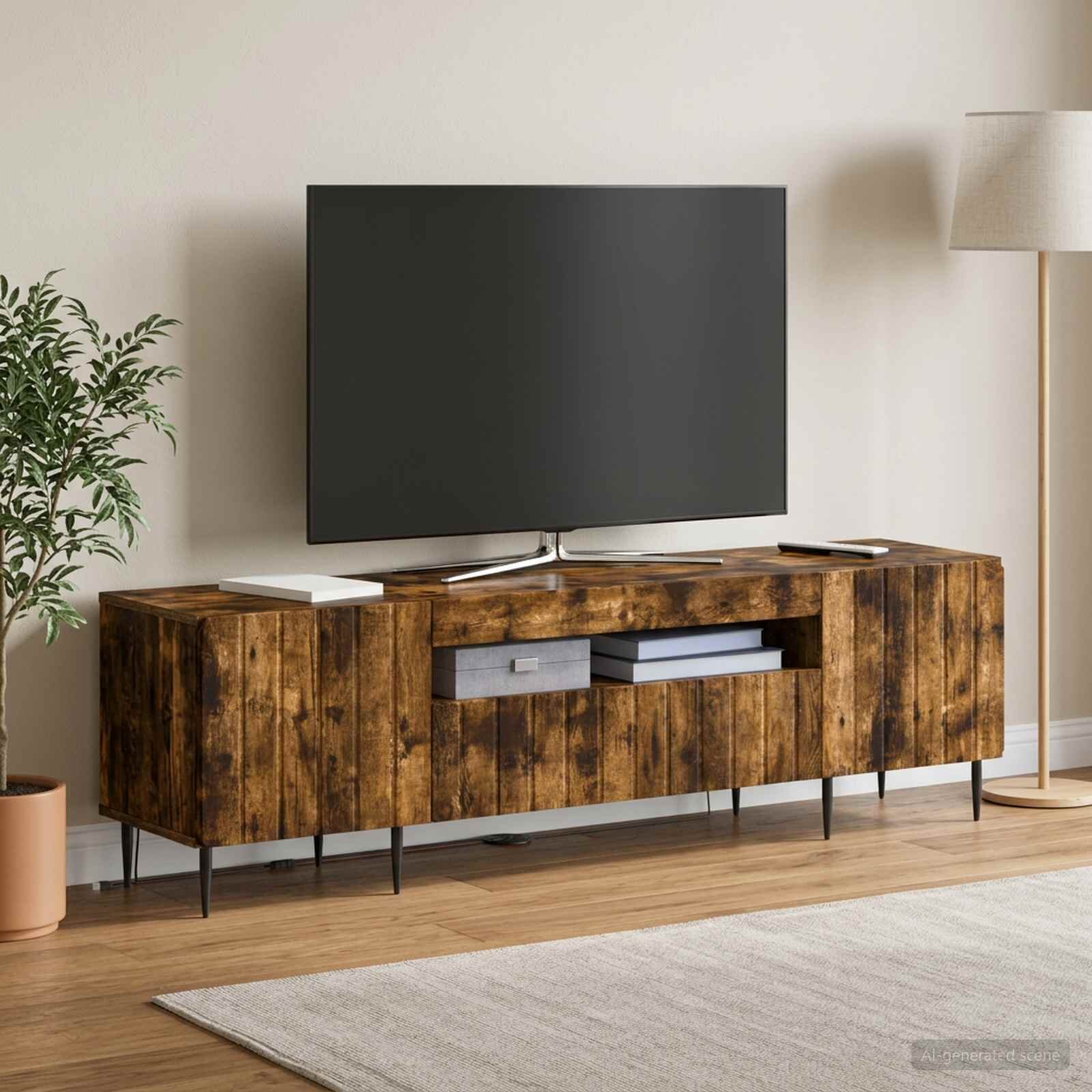 vidaXL LED телевизионен кабинет ZWOLLE 153 x 35 x 43 см Опушен дъб