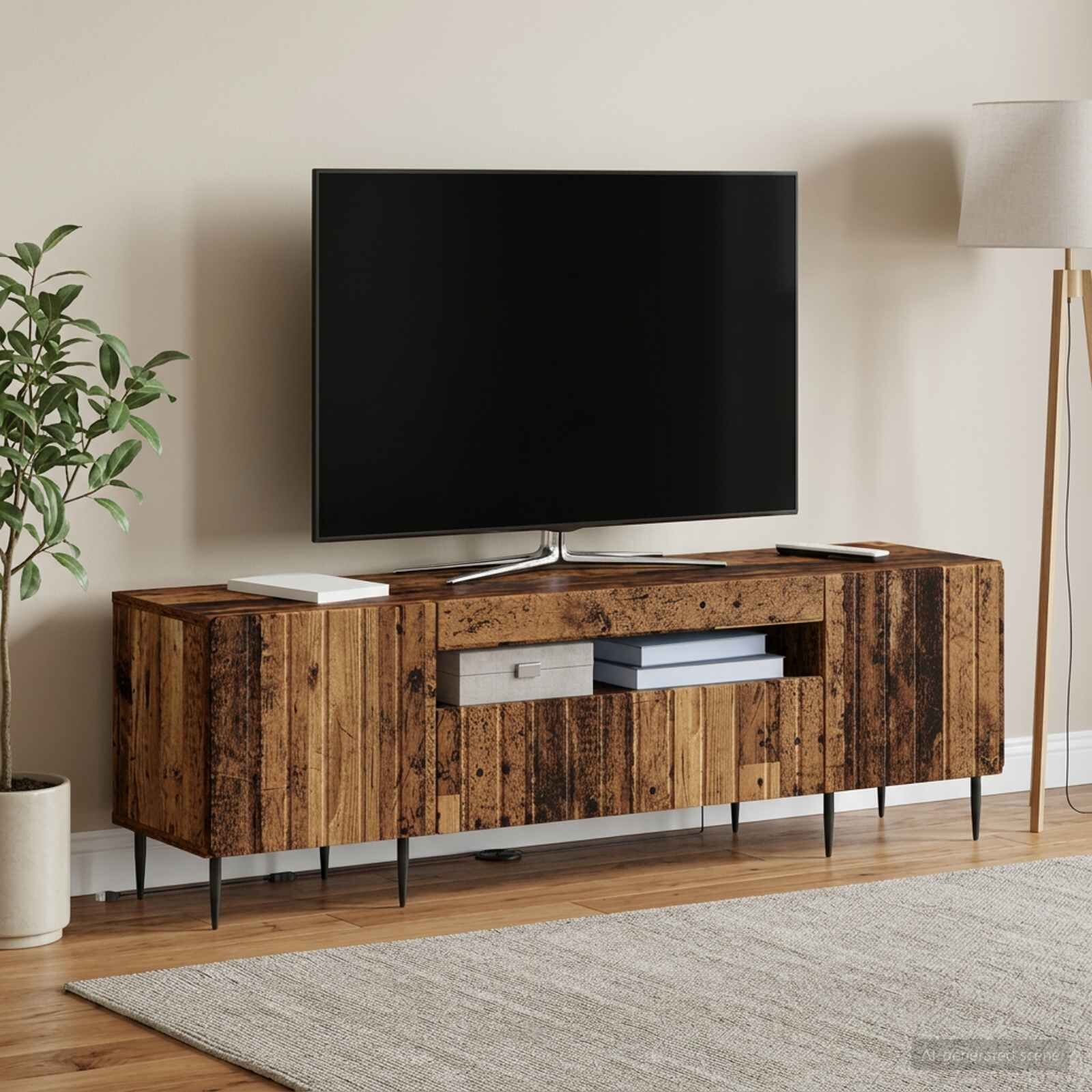 vidaXL LED телевизионен кабинет ZWOLLE 153 x 35 x 43 см Старо дърво