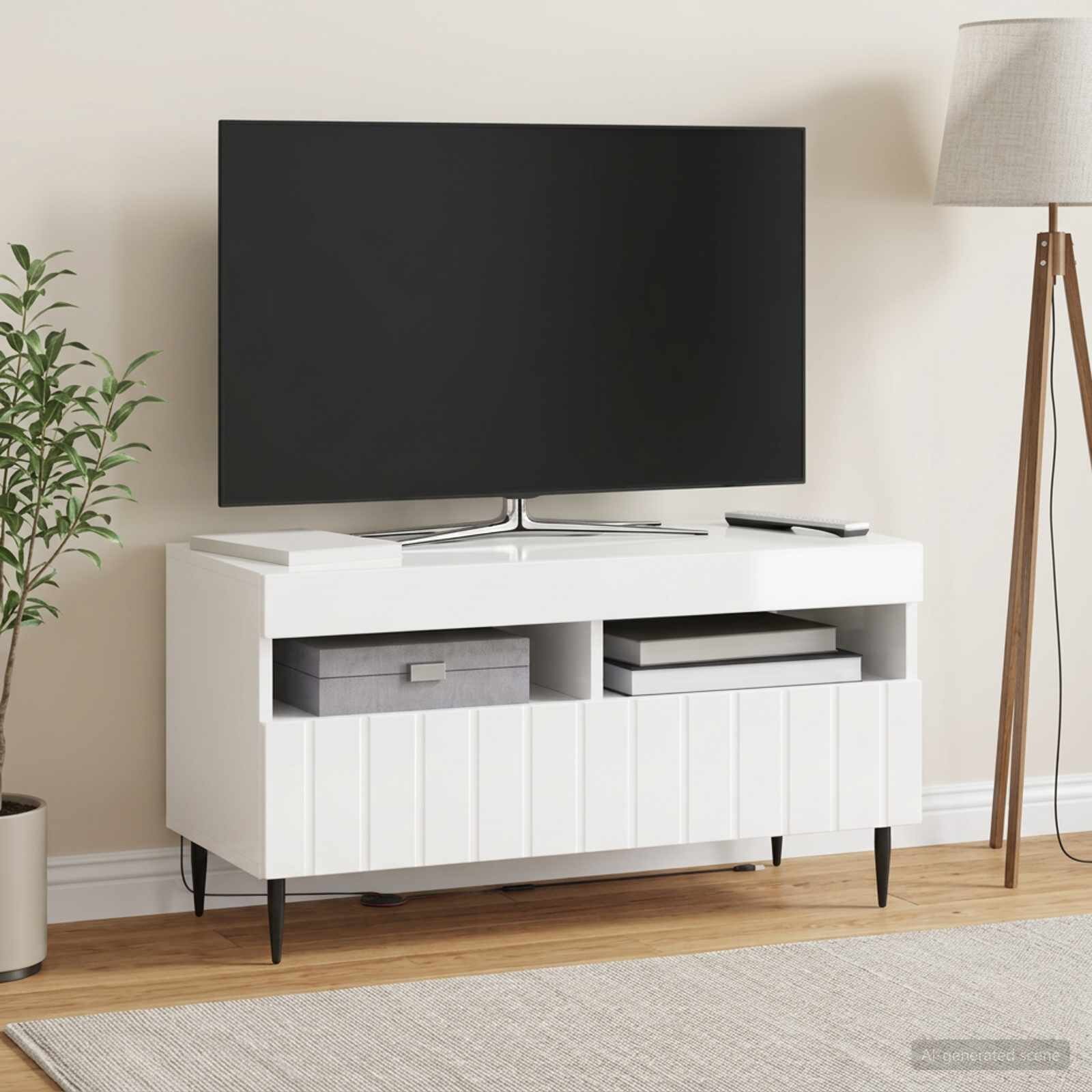 vidaXL LED телевизионен кабинет ZWOLLE 81 x 35 x 43 см Бял гланц