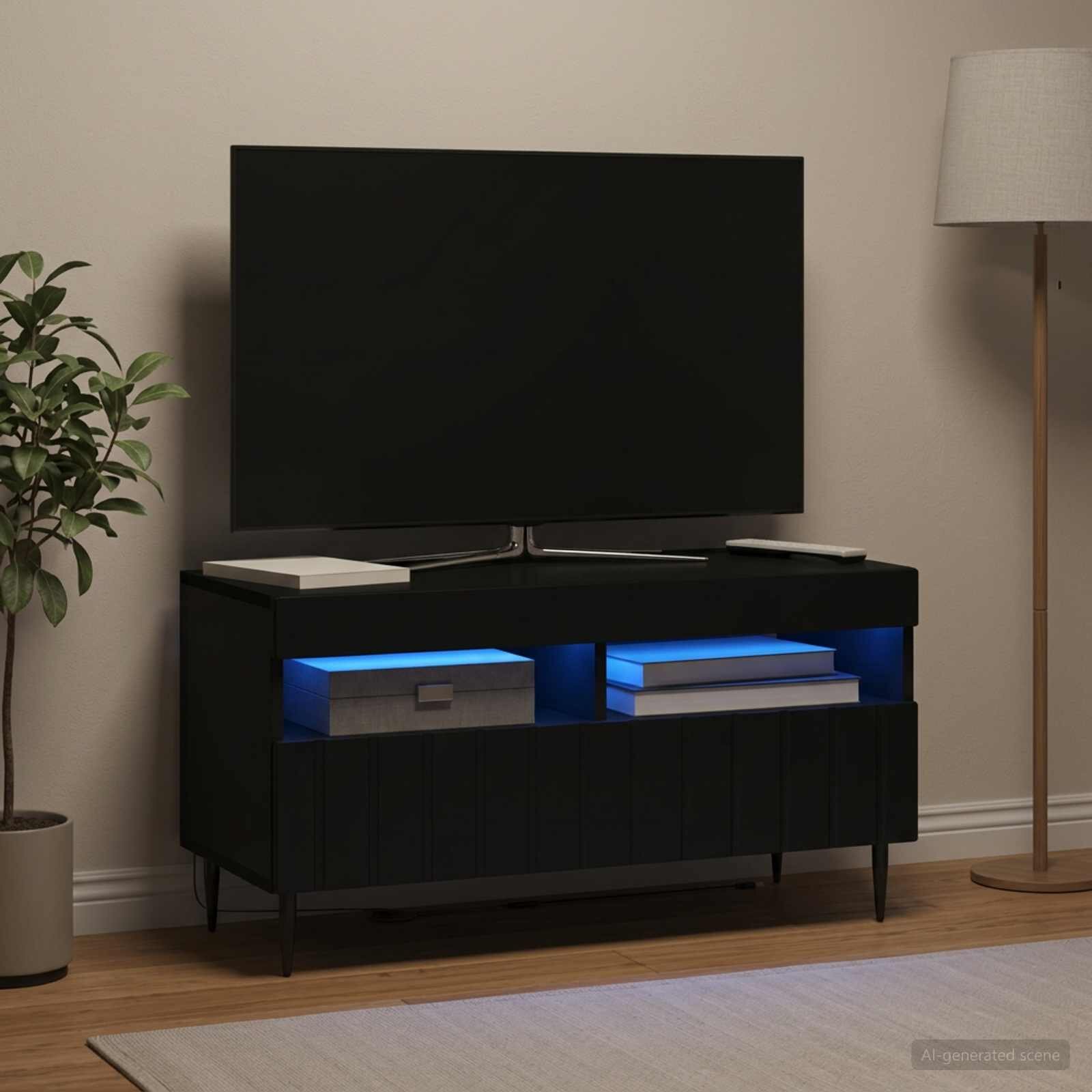 vidaXL LED телевизионен кабинет ZWOLLE 81 x 35 x 43 см Черно