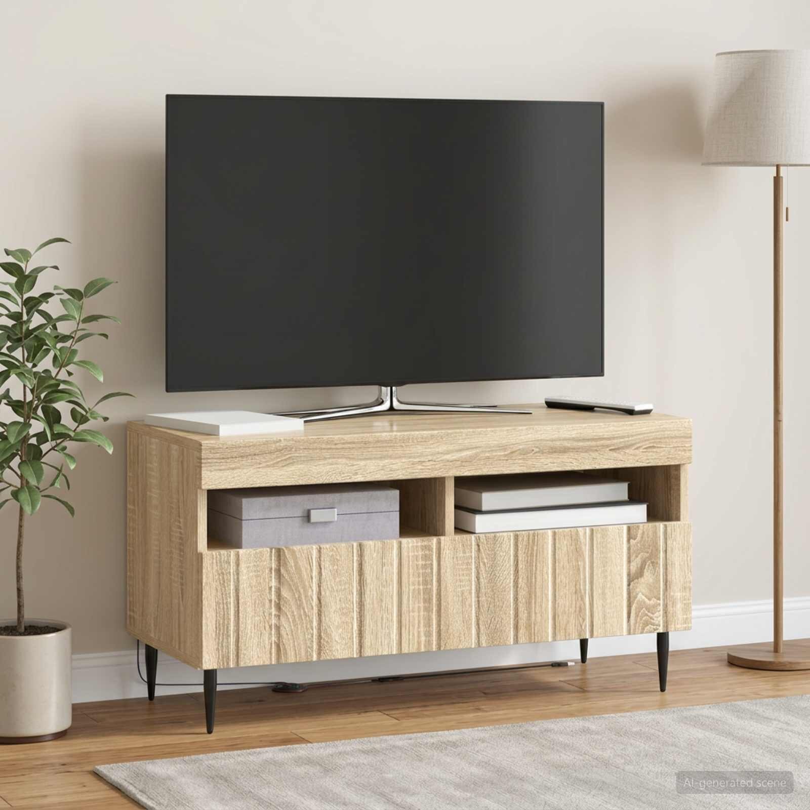 vidaXL LED телевизионен кабинет ZWOLLE 81 x 35 x 43 см Дъб сонома