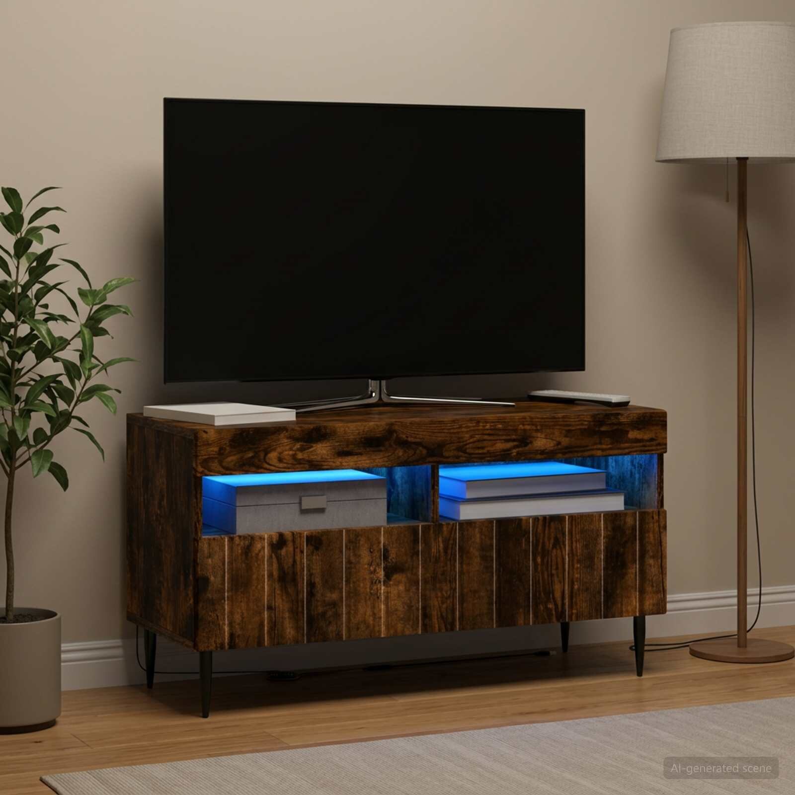 vidaXL LED телевизионен кабинет ZWOLLE 81 x 35 x 43 см Опушен дъб