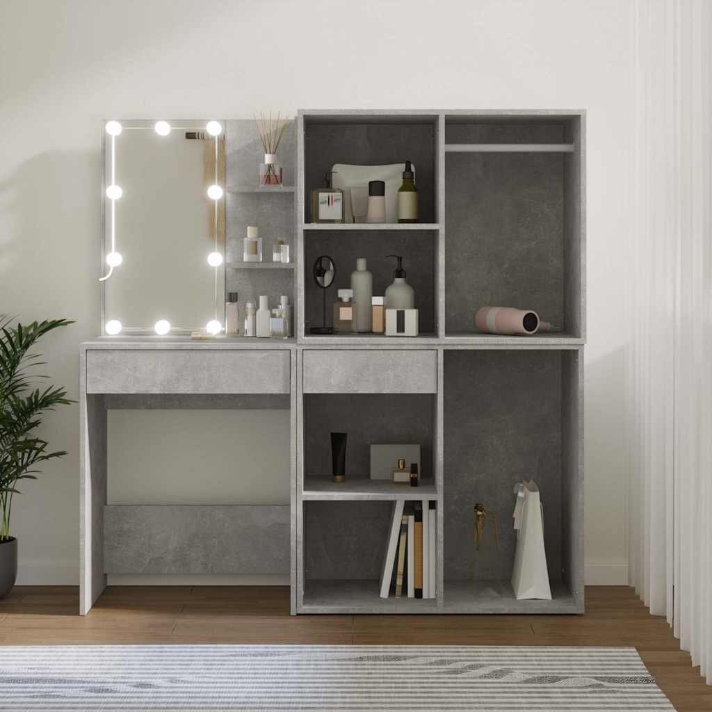 vidaXL LED тоалетка с 2 шкафа бетонно сиво инженерно дърво