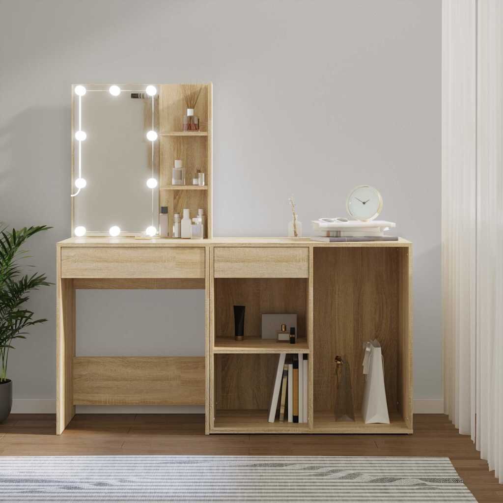 vidaXL LED тоалетка с шкаф дъб сонома инженерно дърво