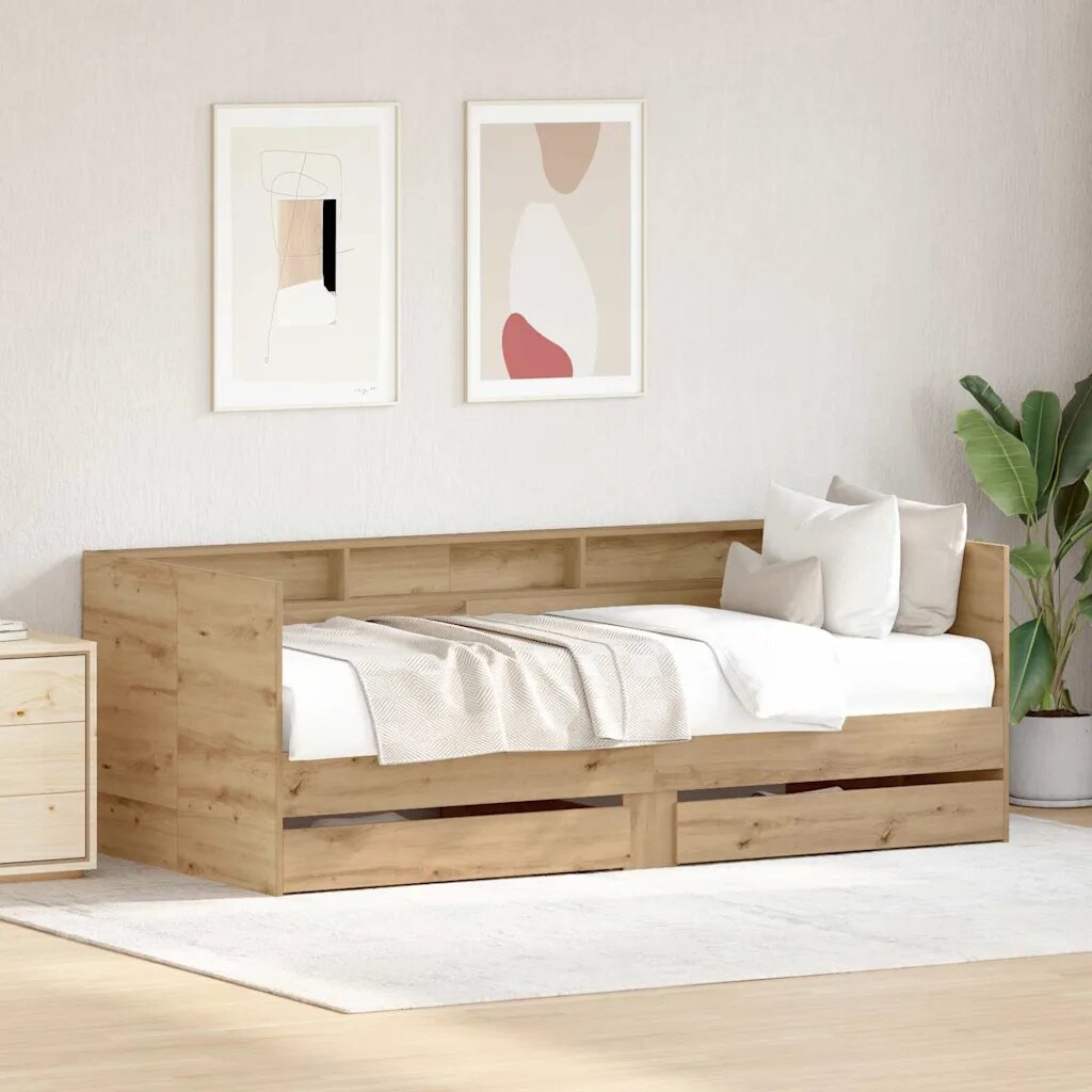 vidaXL Легло-диван с чекмедже Дъб 100 x 200 cm Инженерна дървесина