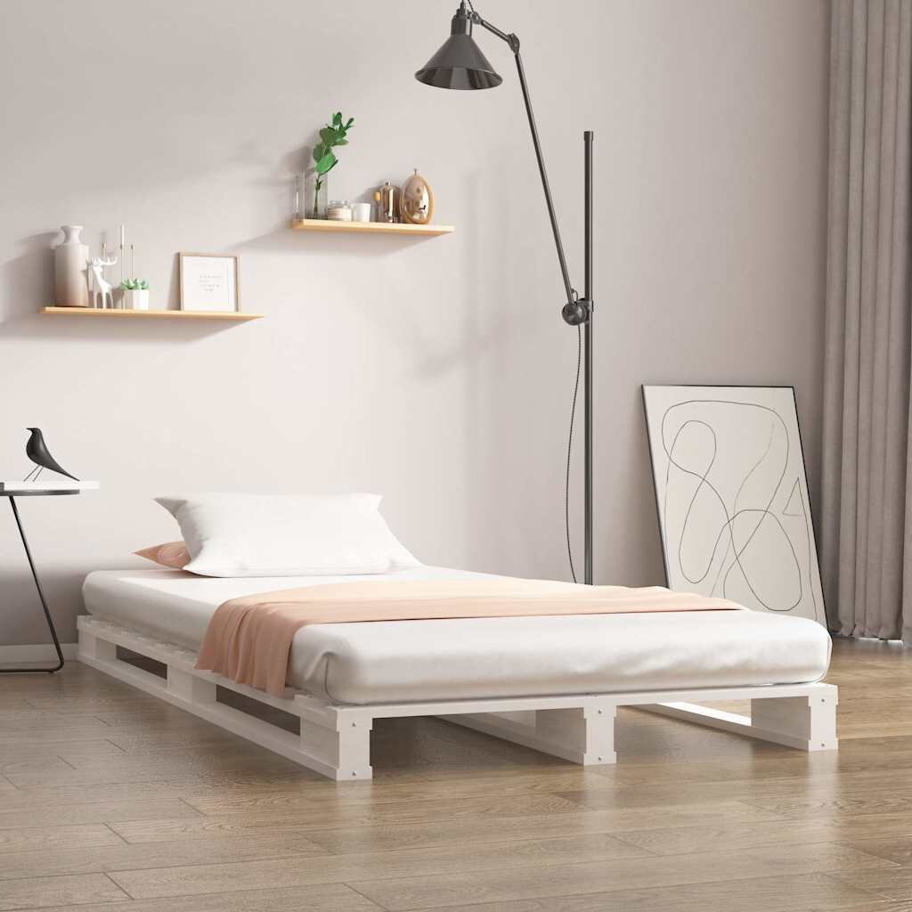 vidaXL Легло от палети бяло 75x190 см бор масив Small Single