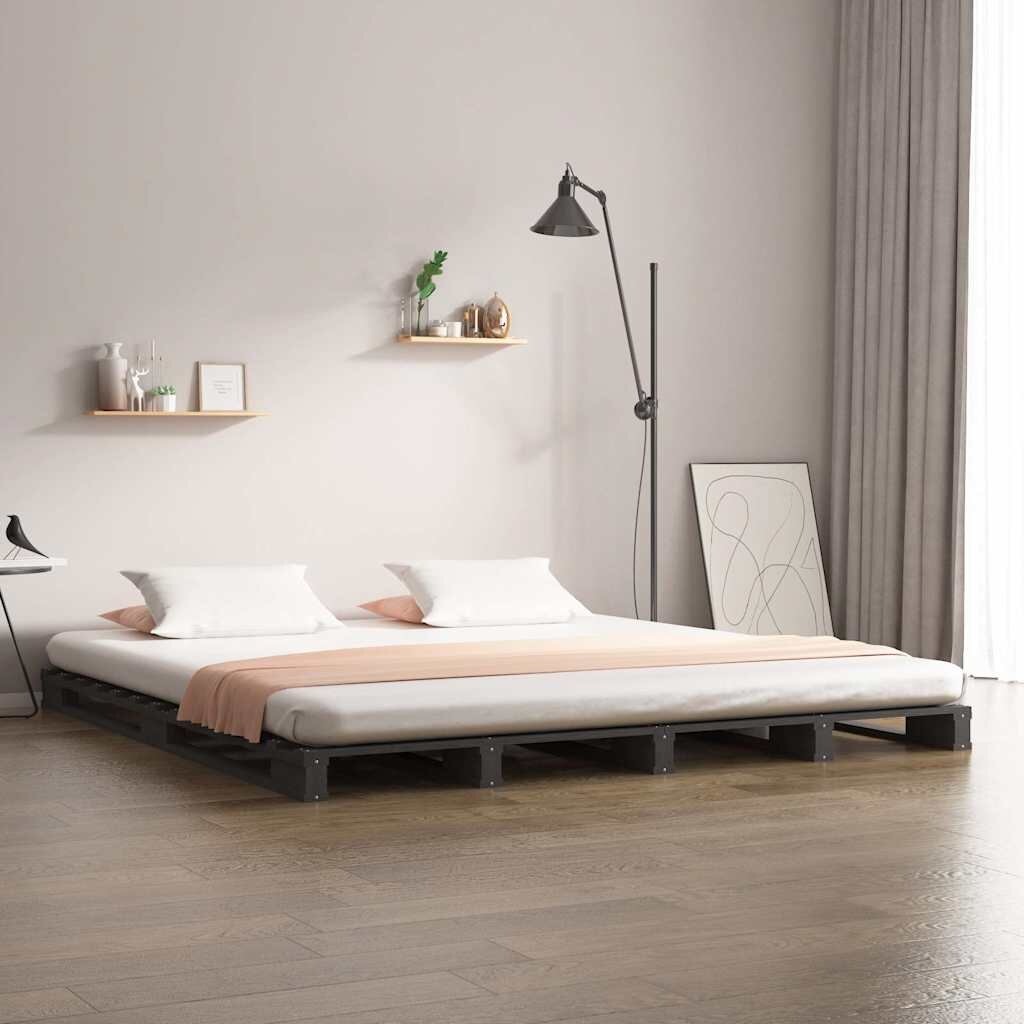 vidaXL Легло от палети сиво 150x200 cм бор масив King Size
