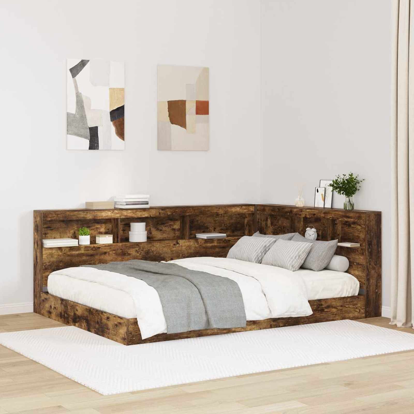 vidaXL Легло с библиотека Опушен дъб 160 x 200 cm Инженерна дървесина