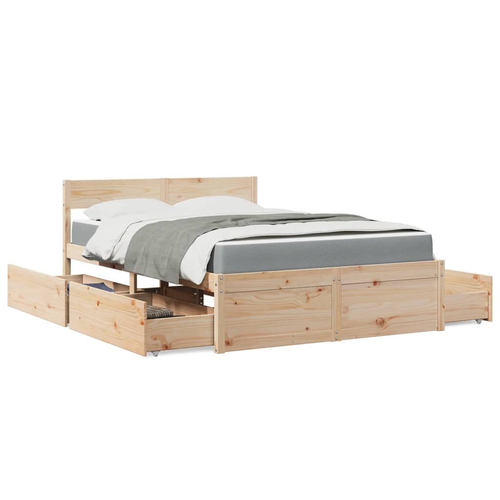 vidaXL Легло с чекмеджета и матрак 120x200 см бор масив
