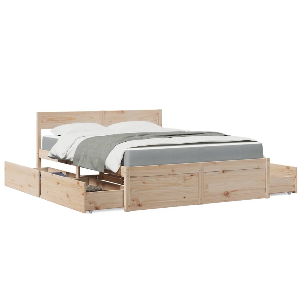vidaXL Легло с чекмеджета и матрак 160x200 см борово дърво масив
