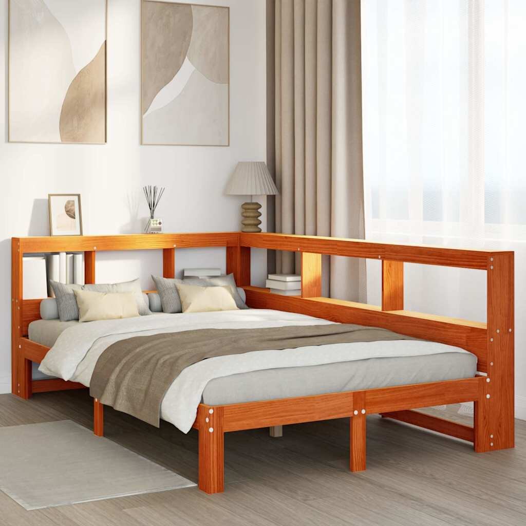vidaXL Легло с етажерка за книги без матрак 120x190 см бор масив