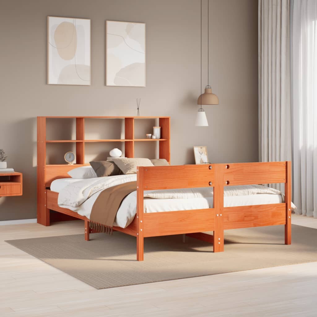 vidaXL Легло с етажерка за книги без матрак 120x200 см бор масив